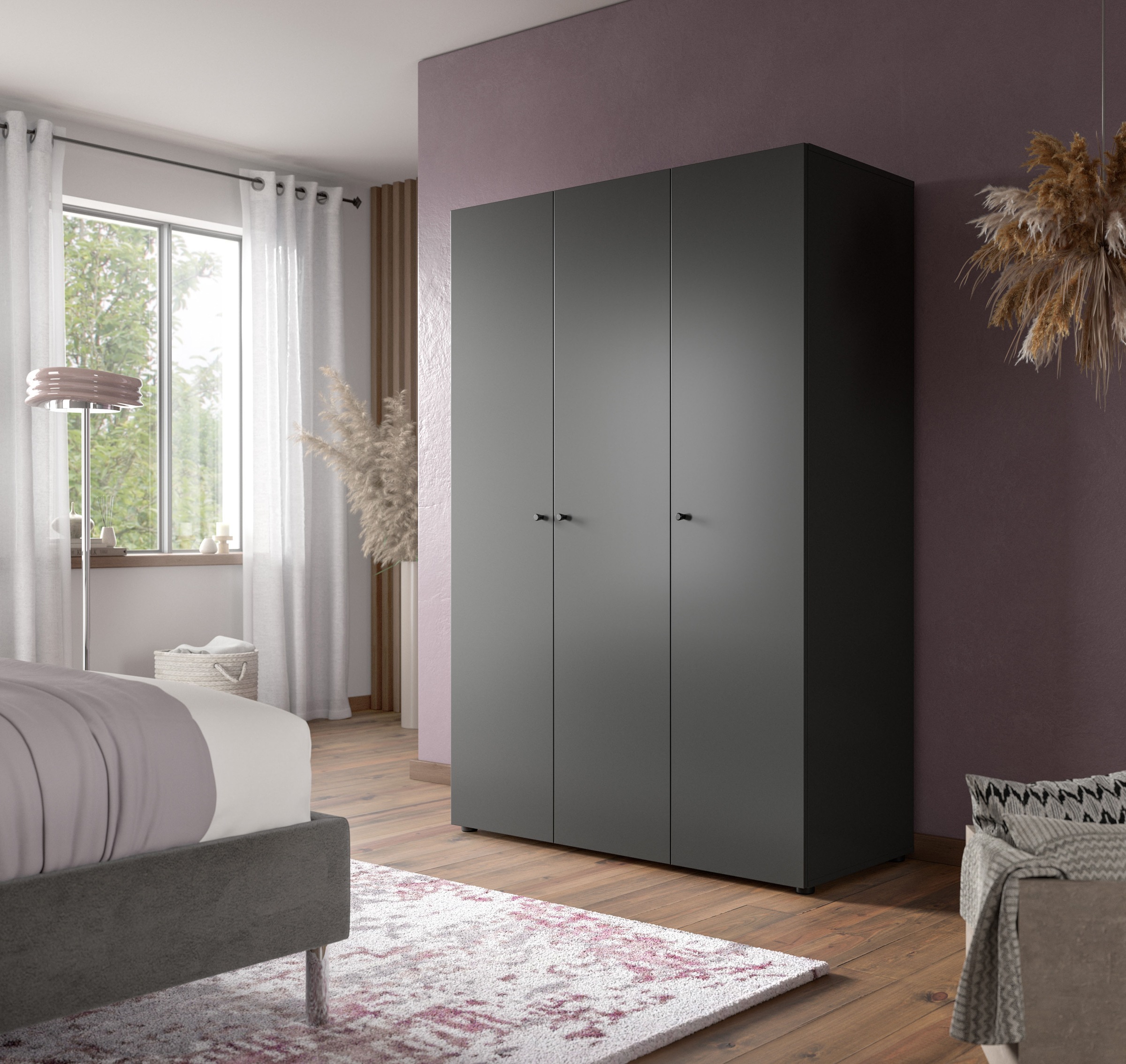 Home affaire Kleiderschrank »BILLINGS, TOPSELLER!, Schlafzimmerschrank, Schrank, Garderobenschrank«, (OTTO BESTSELLER, Garderobe & Schlafzimmer), Breite 130cm, grau, 3-türig, inkl. 1 Kleiderstangen und 4 Ablageböden