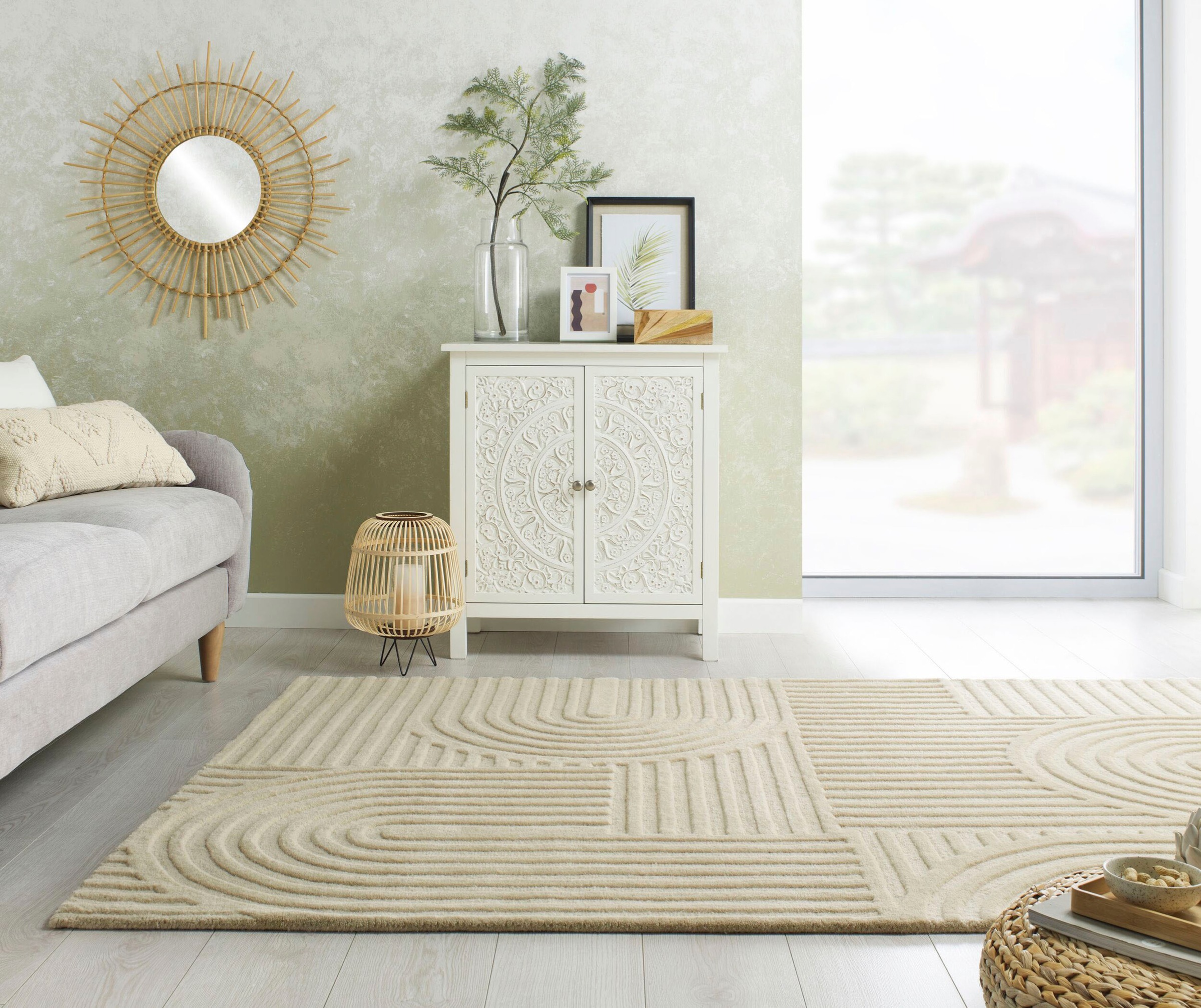 FLAIR RUGS Wollteppich »Zen Garden«, 10 mm Höhe, 100% Wolle, Hoch-Tief-Effe günstig online kaufen