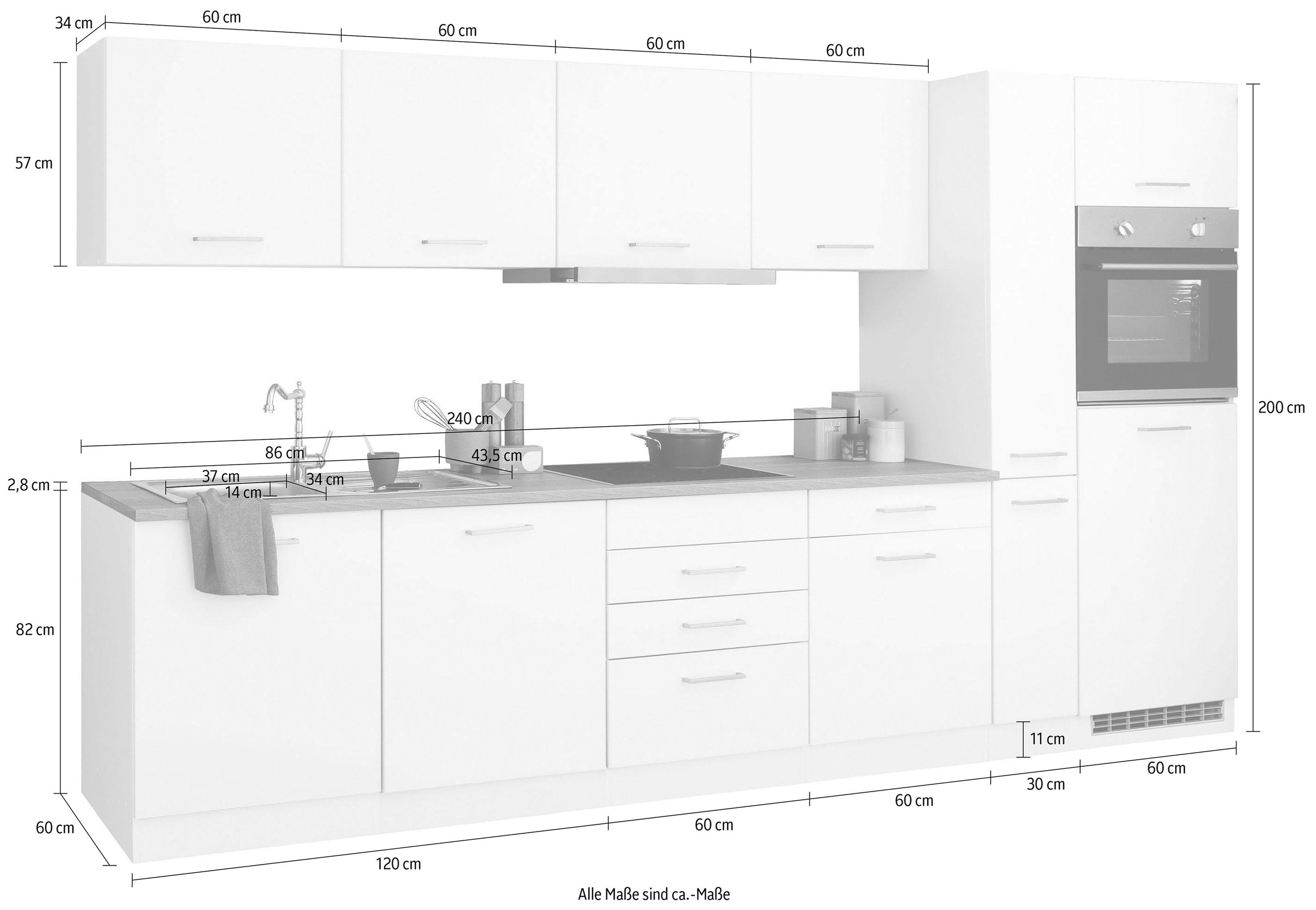 KOCHSTATION Küchenzeile »KS-Visby«, mit E-Geräten, Breite 330 cm inkl. Kühlschrank