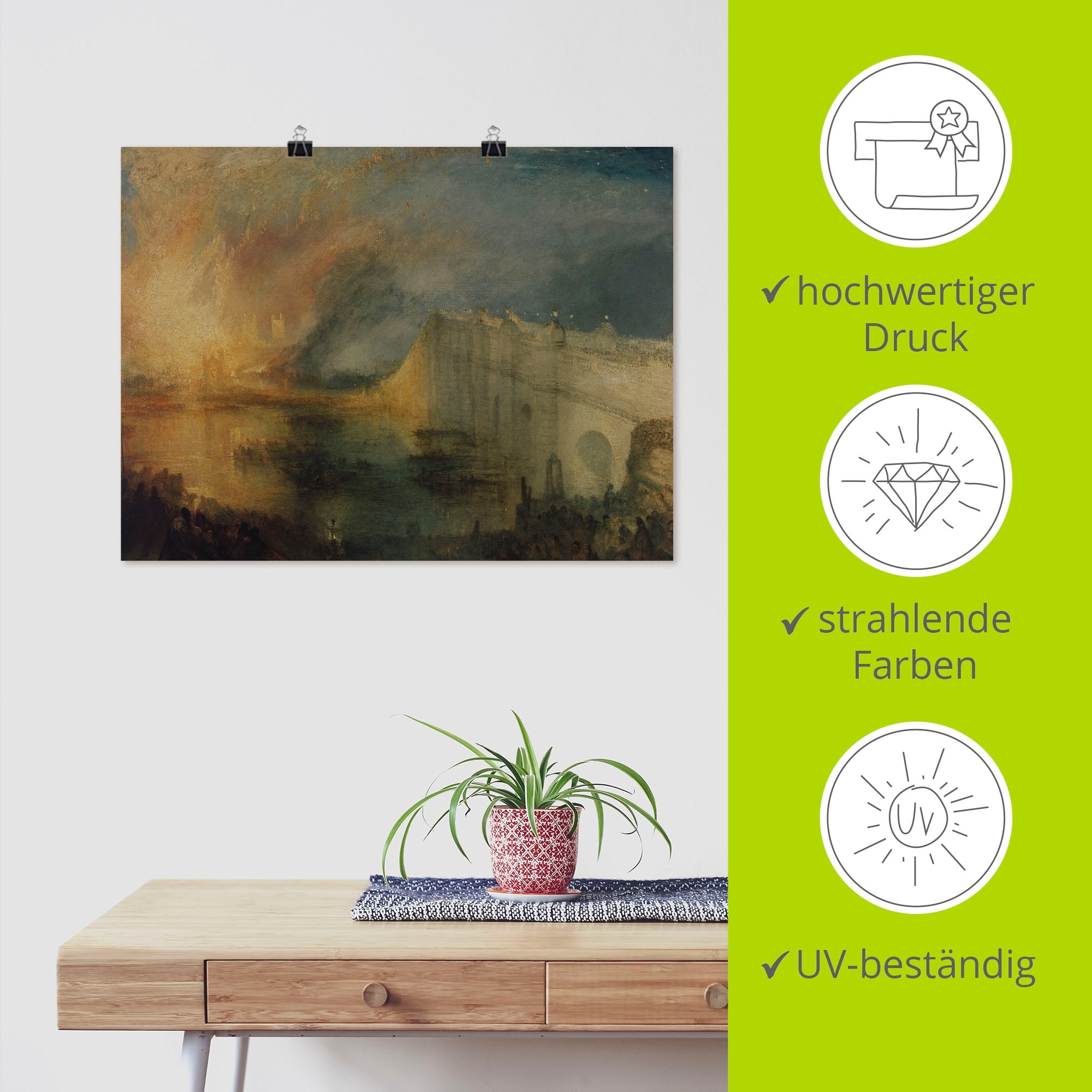 Artland Kunstdruck »Der Brand des Parlamentsgebäudes.«, Brücken, (1 St.), als Leinwandbild, Wandaufkleber oder Poster in versch. Größen
