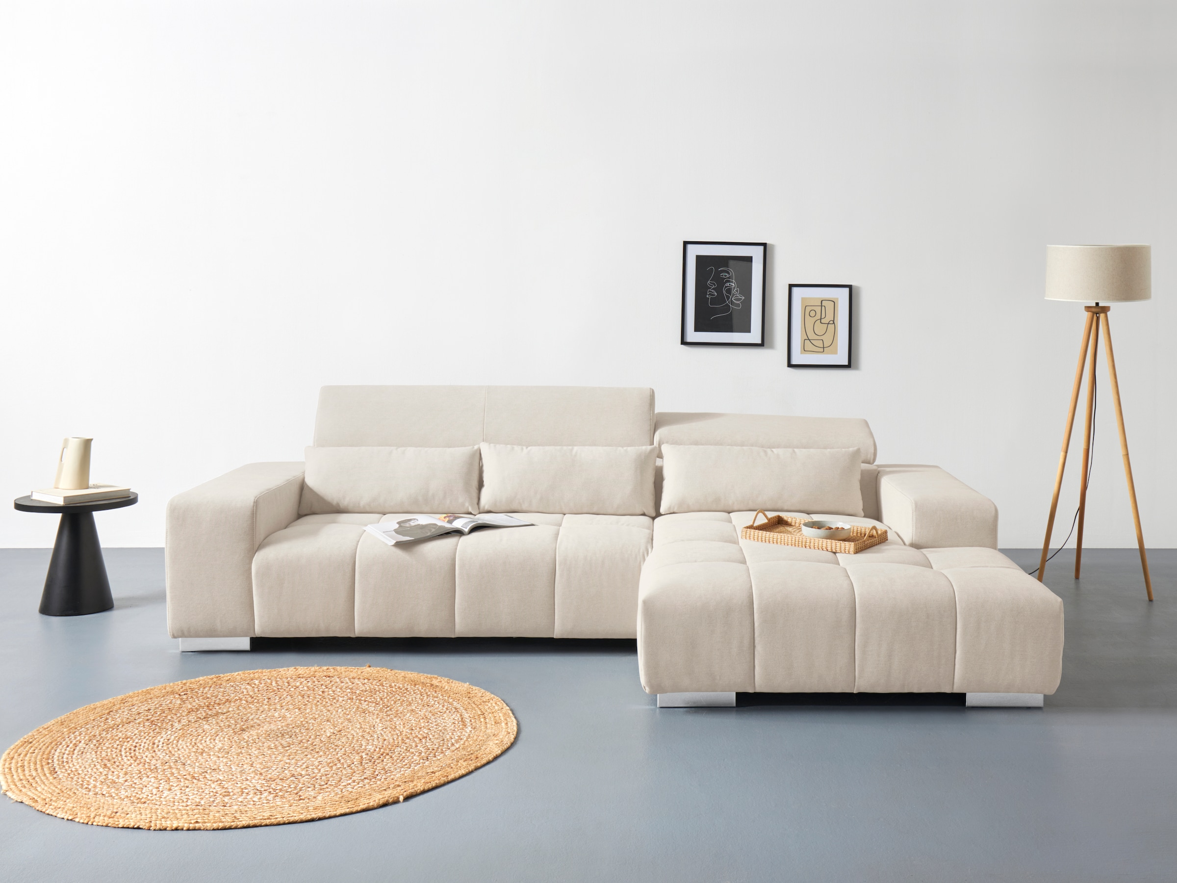 COTTA Ecksofa »Orion L-Form«, mit Kopfteilverstellung & 3 Nierenkissen