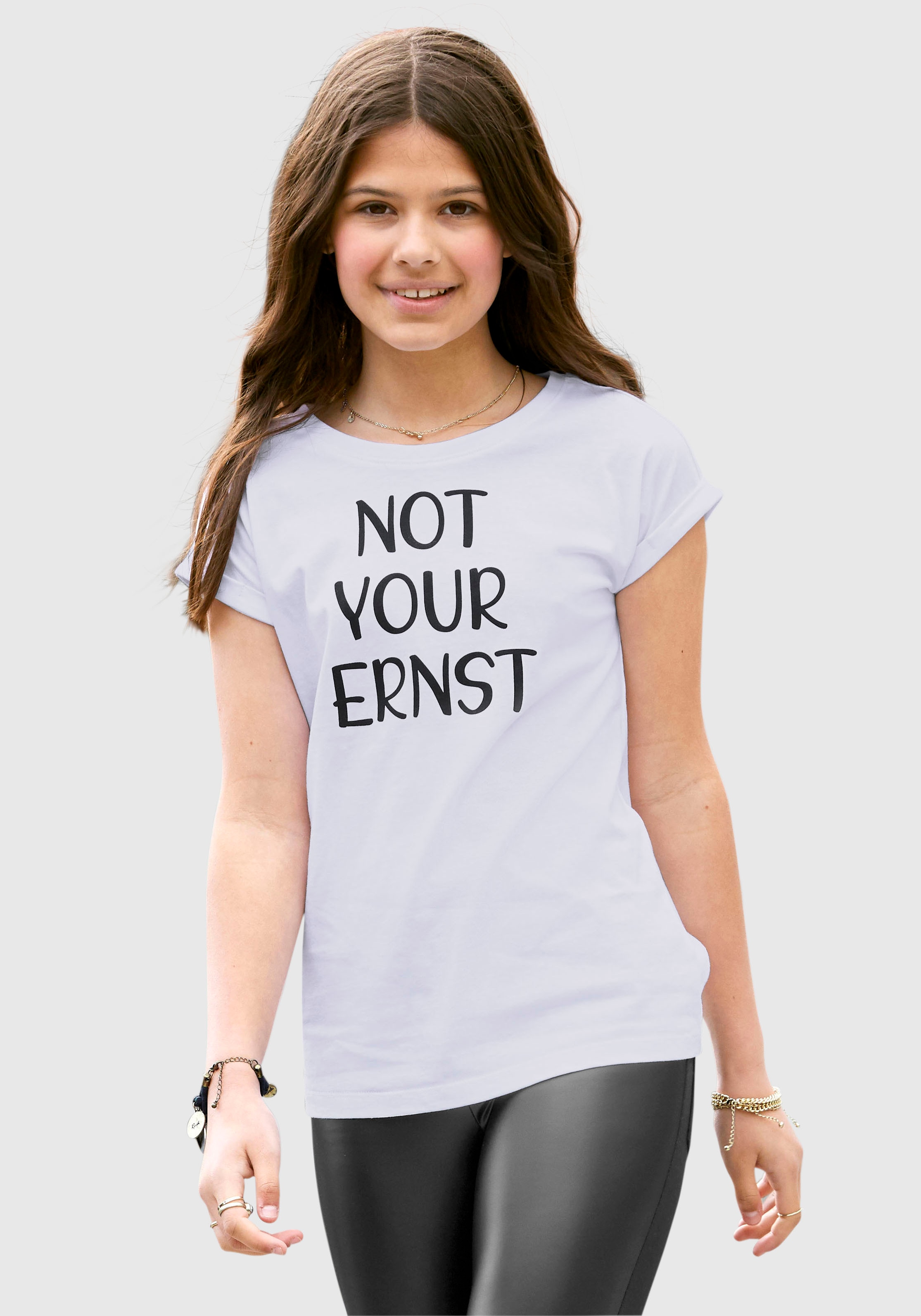 KIDSWORLD T-Shirt »NOT YOUR ERNST«, mit jetzt %Sale kleinem legere Ärmelaufschlag im Form