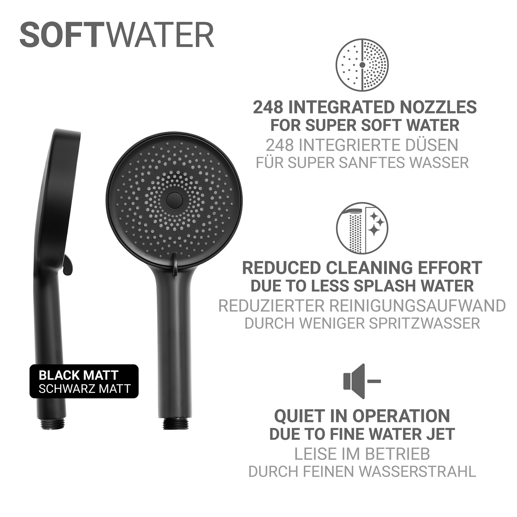 WENKO Handbrause »Softwater« Duschkopf mit 3 Strahlarten, Ø 12 cm, mikrofeine Düsen, sanftes Wasser