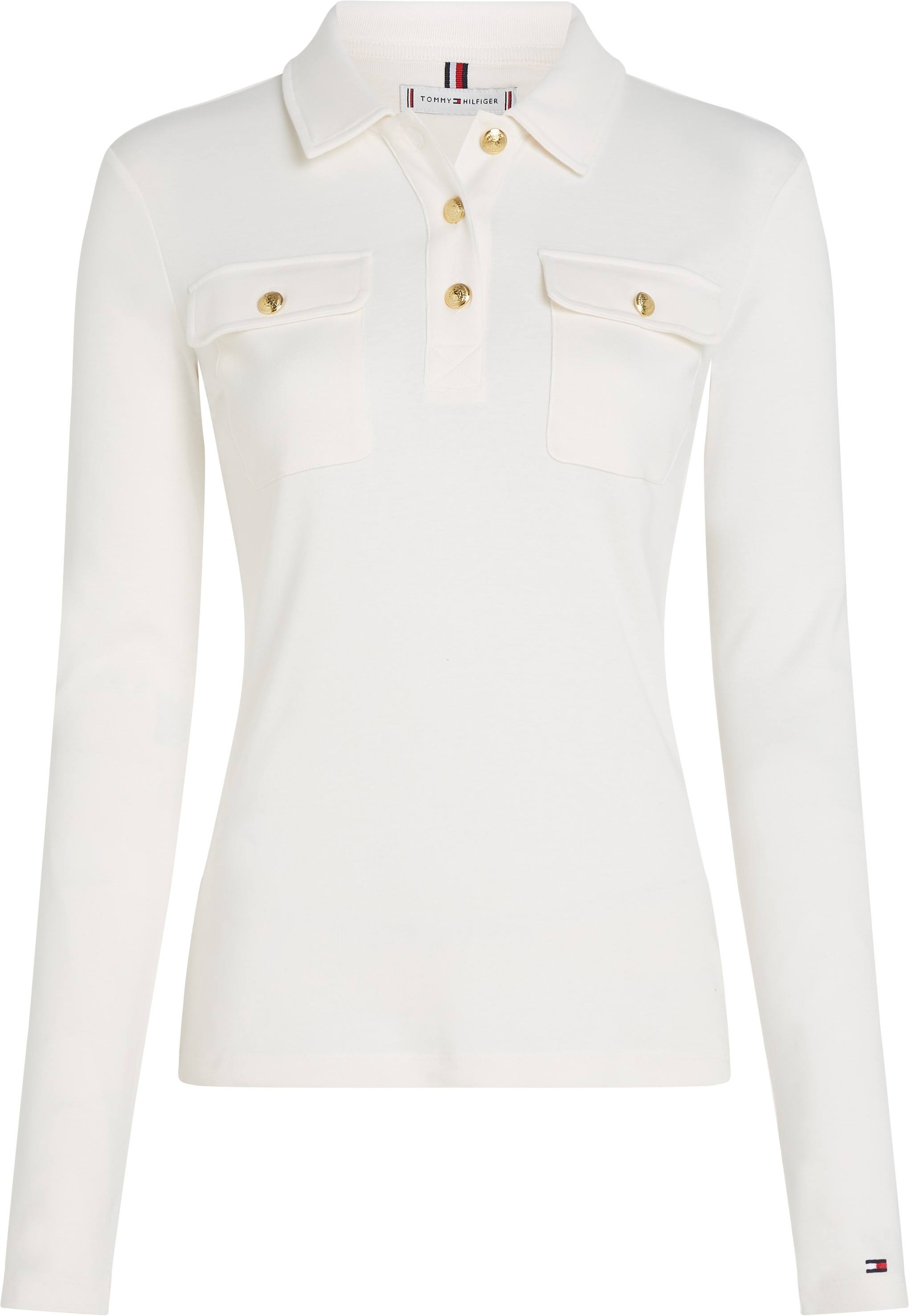 Tommy Hilfiger Poloshirt »SLIM GOLD BTN POLO LS«, mit Brusttaschen, goldfarbenen Knöpfen