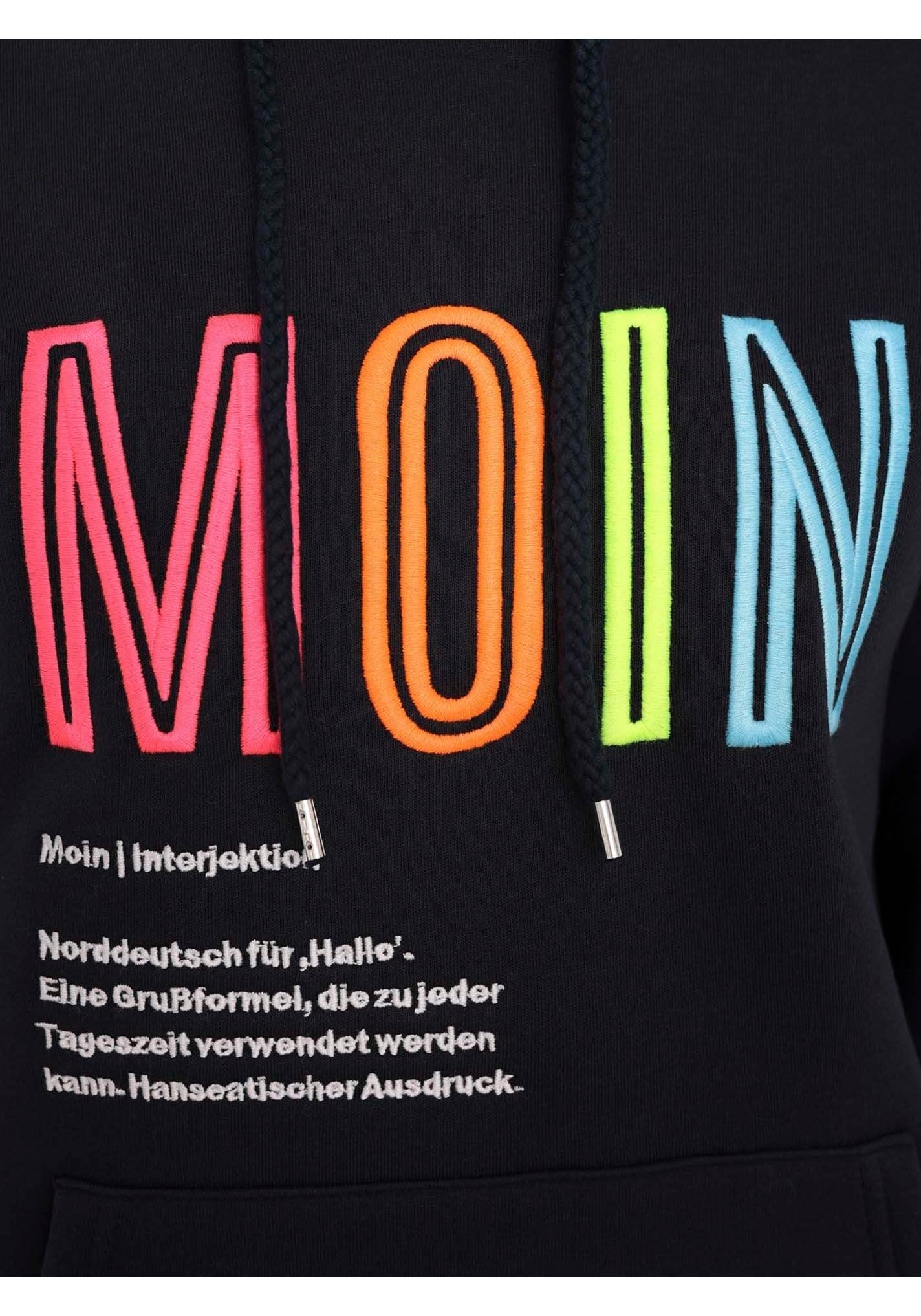 Zwillingsherz Sweat-Hoodie, mit aufgesticktem "MOIN"-Schriftzug in Neonfarben