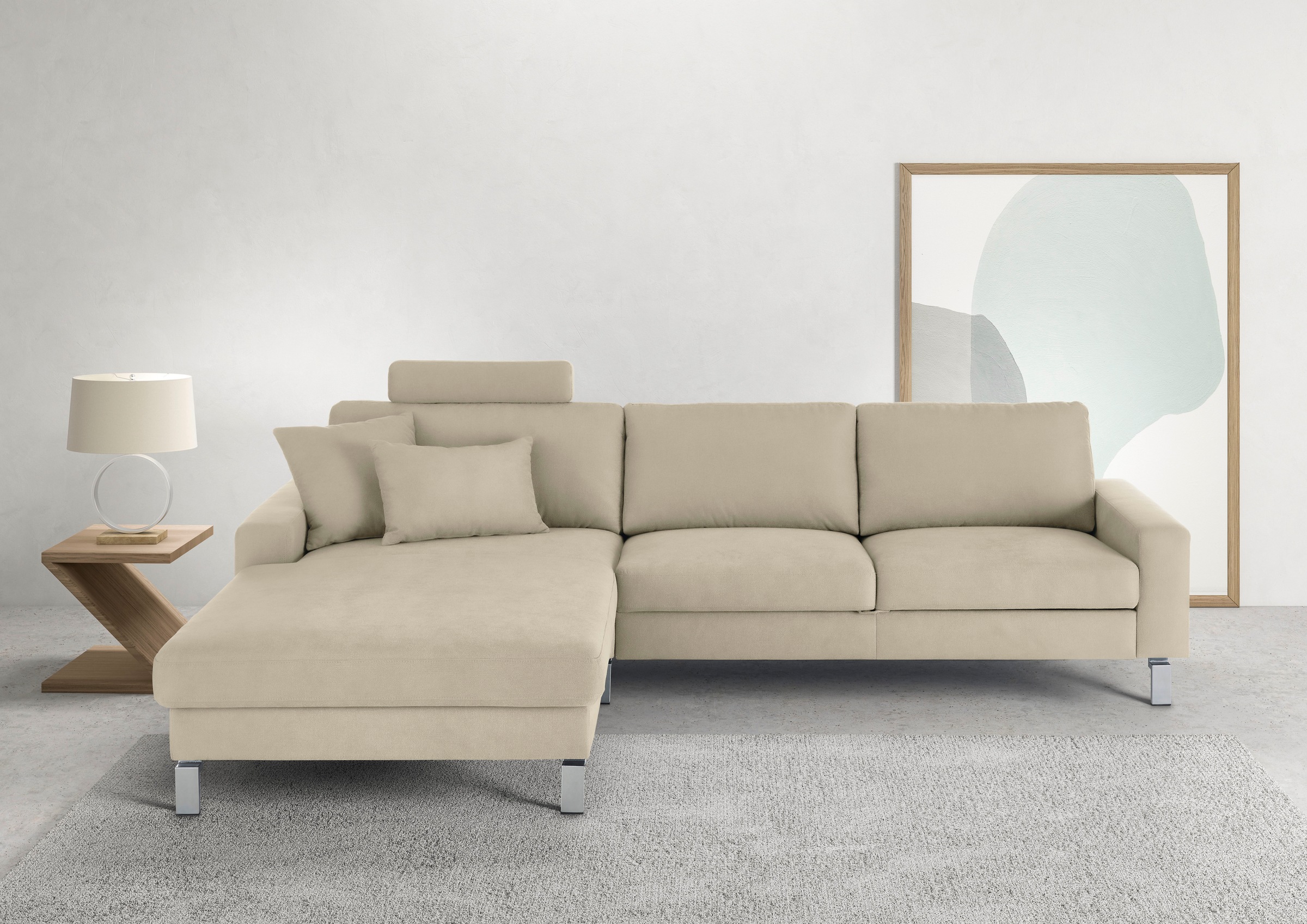 3C Candy Ecksofa »Lecce, wahlweise PUR-Schaumstoff oder Tonnentaschenfederkern« Bett im 2,5-Sitzer, teilmotorische Schlaffunktion im Longchair, L-Form