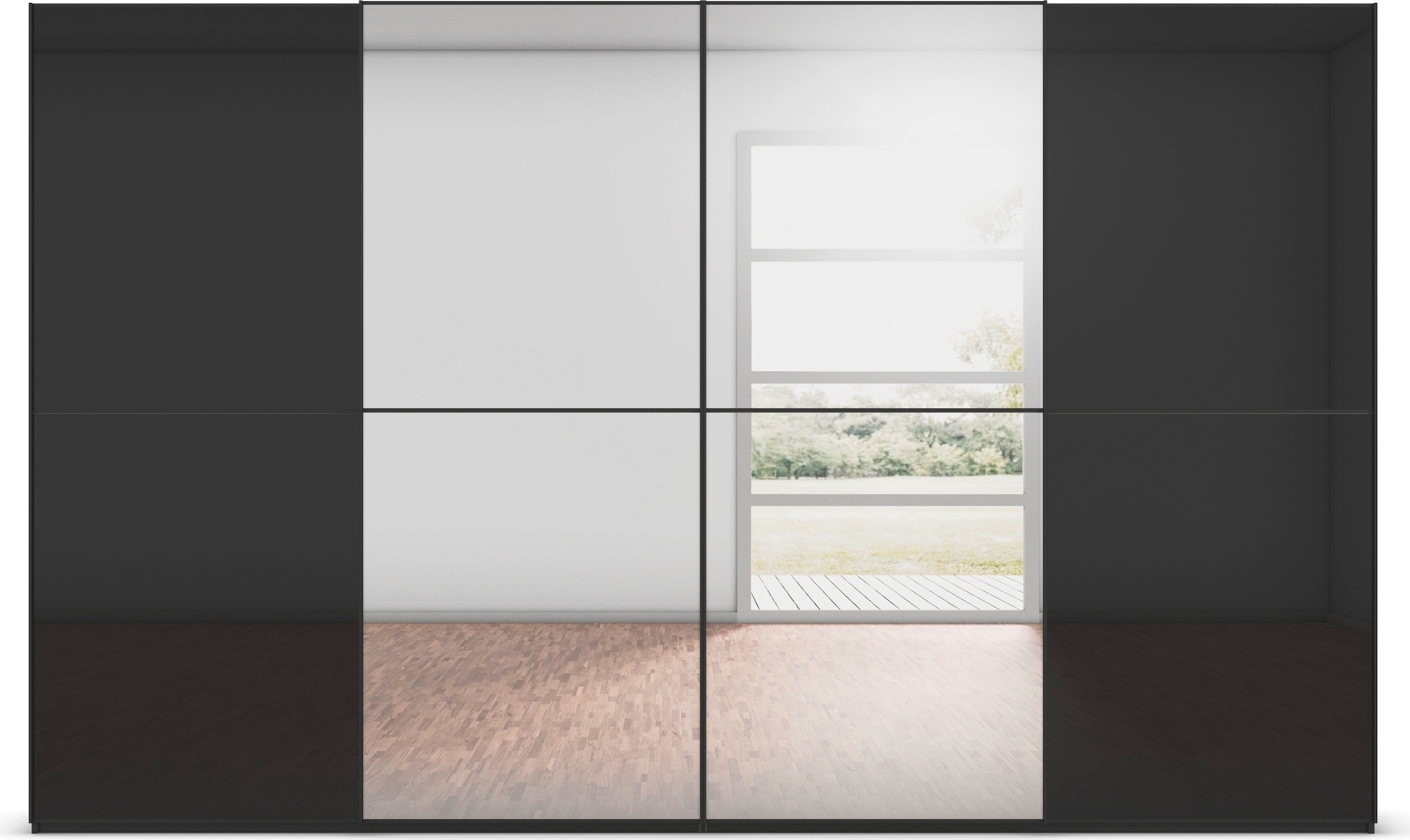 rauch Schwebetürenschrank »Kleiderschrank Schrank Garderobe Schlafzimmerschrank SCALE-DUO«, edle zweigeteilte Türen Spiegel/Glas-Mix 3 Zierleisten MADE IN GERMANY