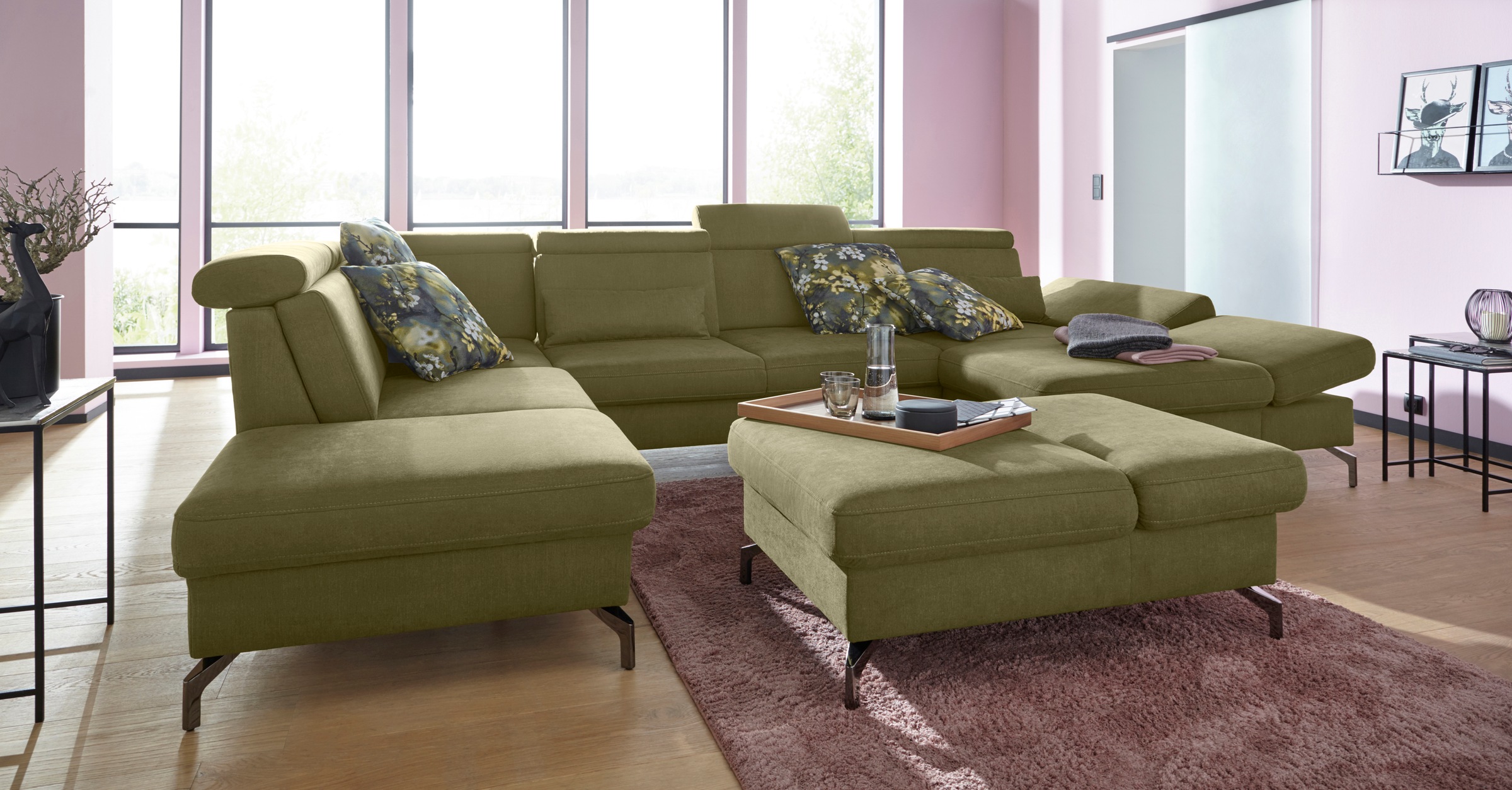 sit&more Wohnlandschaft »Brisbane U-Form«, Fußhöhe 12 cm, inklusive Sitztiefen-, Armteil- und Kopfteilverstellung