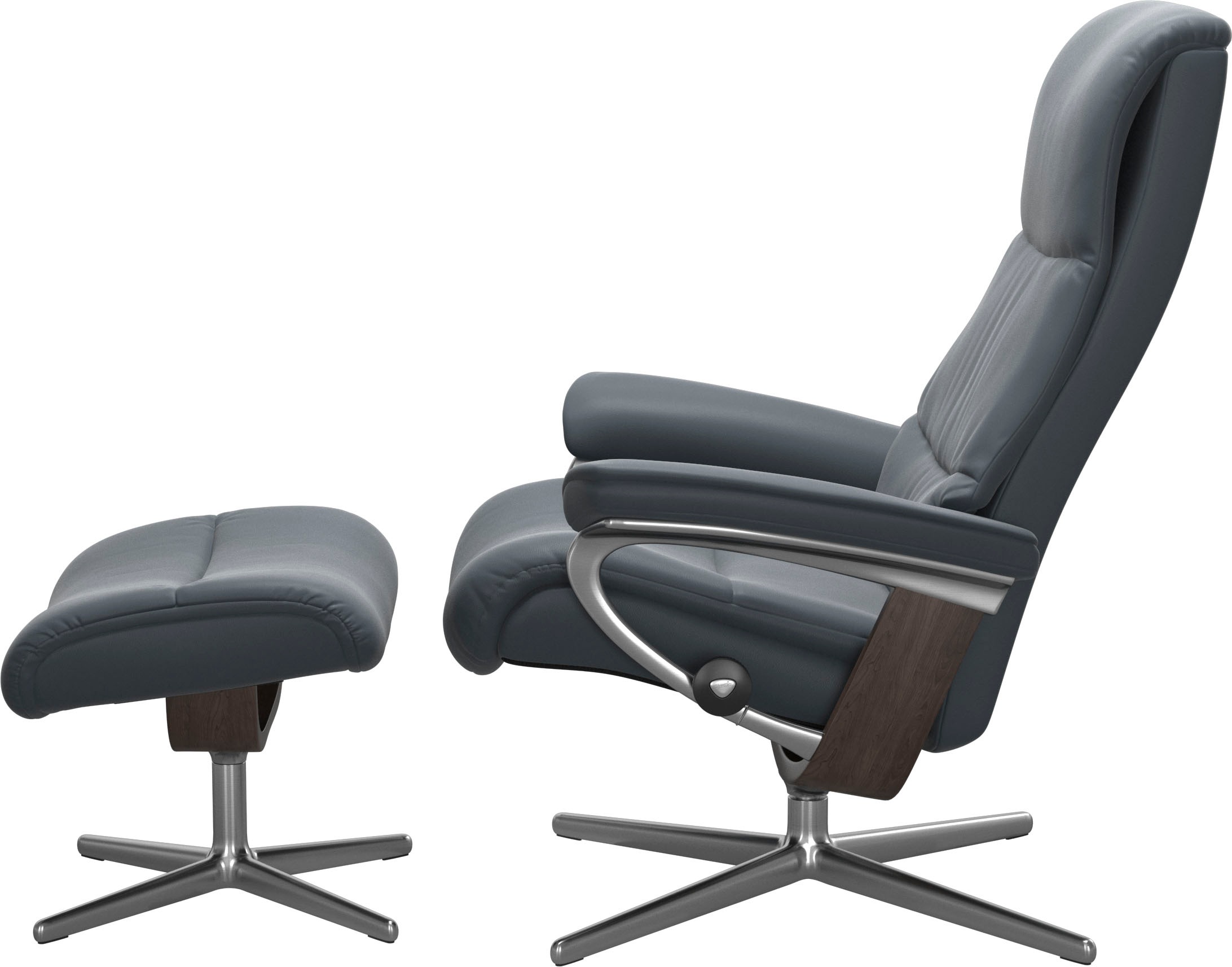 Stressless® Relaxsessel »View«, (Set, Relaxsessel mit Hocker), mit Hocker, mit Cross Base, Größe S, M & L, Holzakzent Wenge