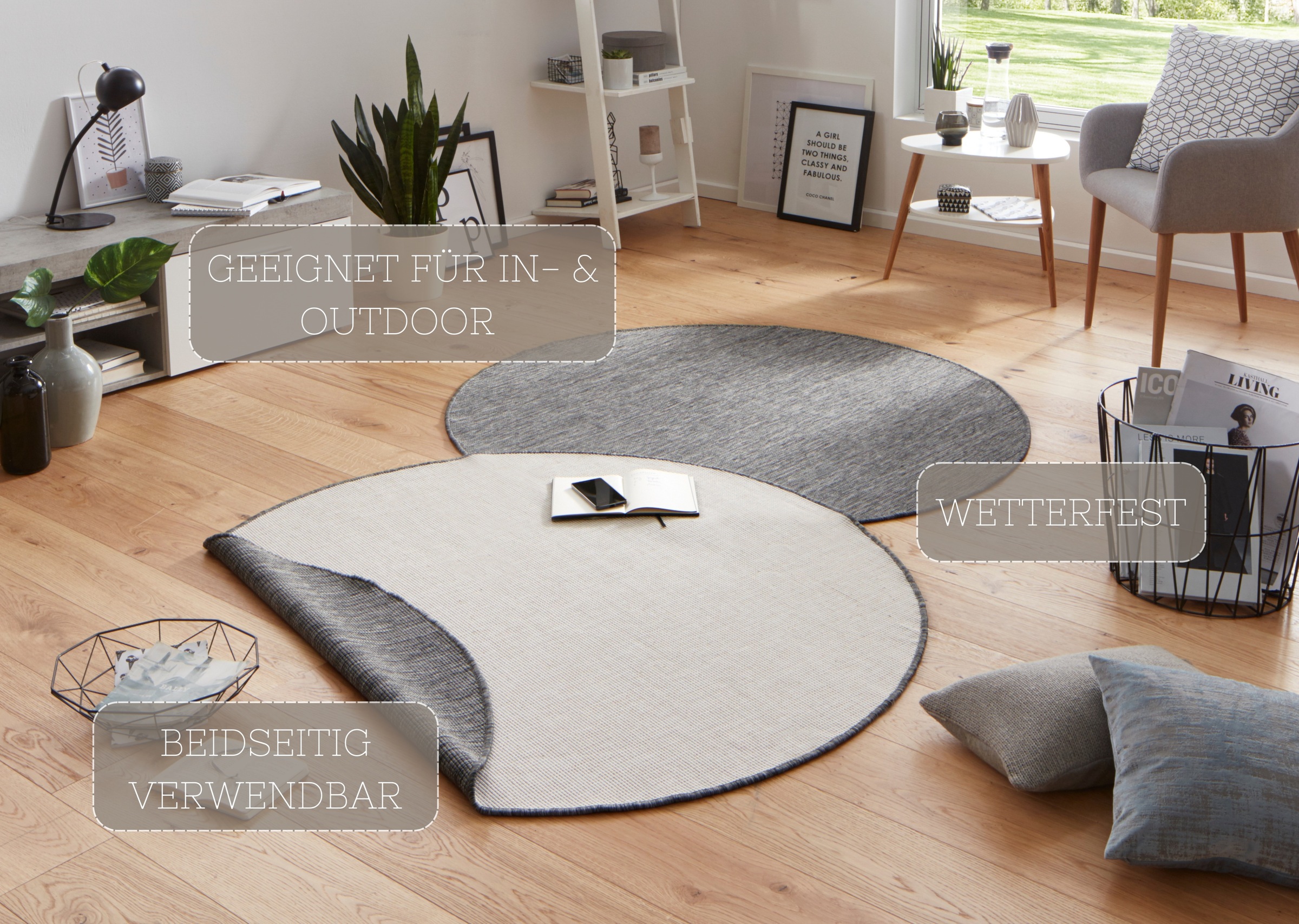 HANSE Home Teppich »Miami Wendeteppich«, rund, 5 mm Höhe, In-& Outdoor, Wetterfest, Balkon, Garten, Wohnzimmer, Wasserfest