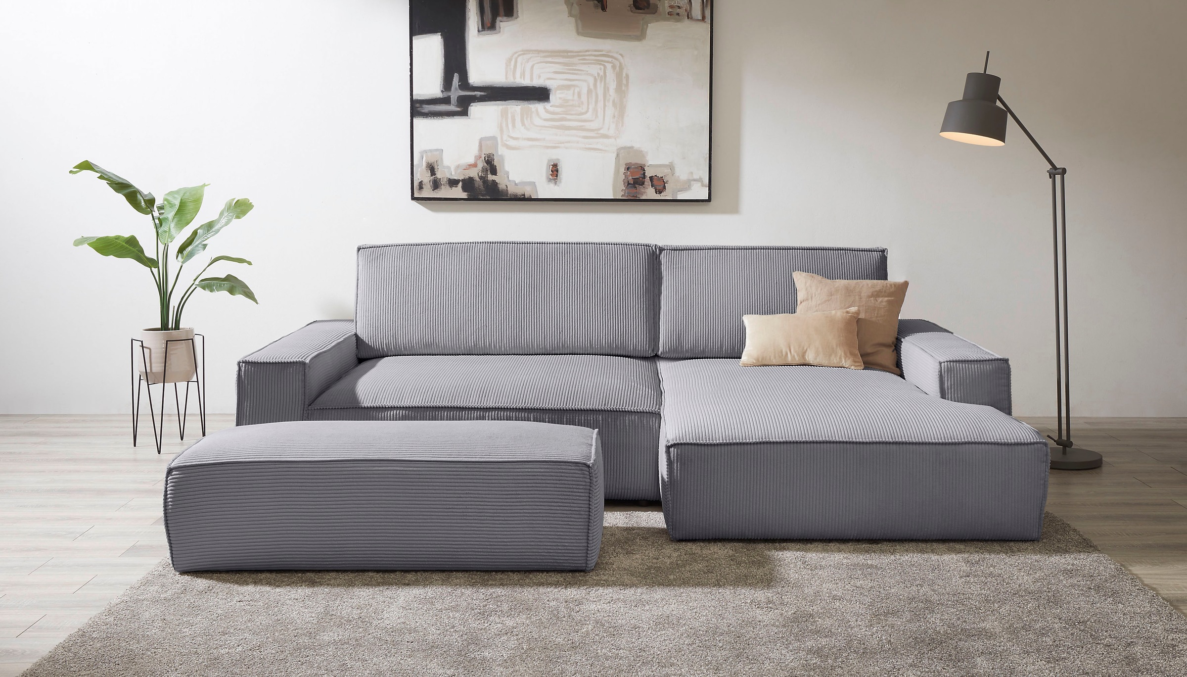 Home affaire Polsterecke »NEU: SHERWOOD XXL tief, L-Form mit Schlaffunktion, Big-Sofa mit Hocker«, (Set, 2 St.), stellbar zum Schlafsofa (Krokodilverbinder), Cord, Leinenoptik