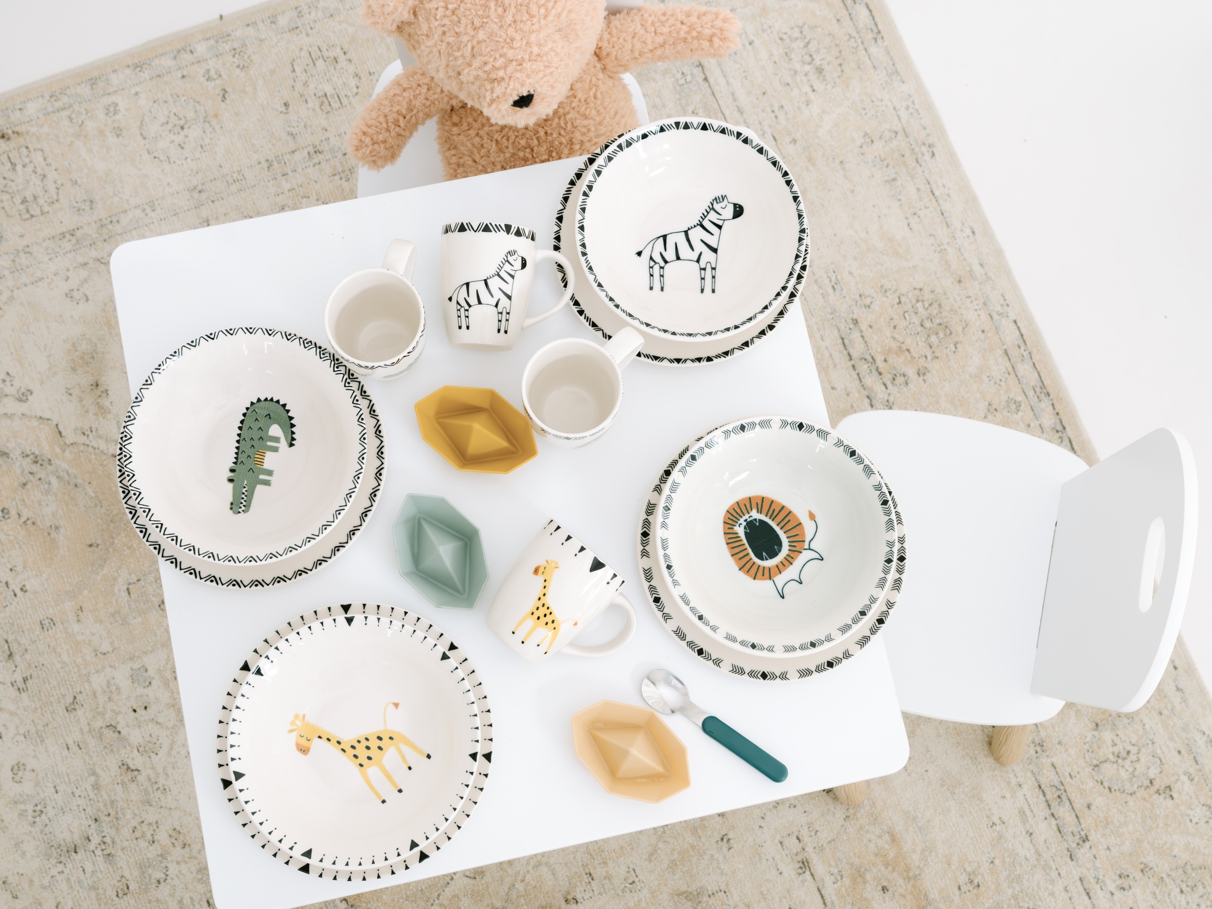 CreaTable Kindergeschirr-Set »Safari Zebra, Kinder Set 3-tlg.« gezeichnete Tiermotive, skandinavischer Stil, Ethno-Style Motive