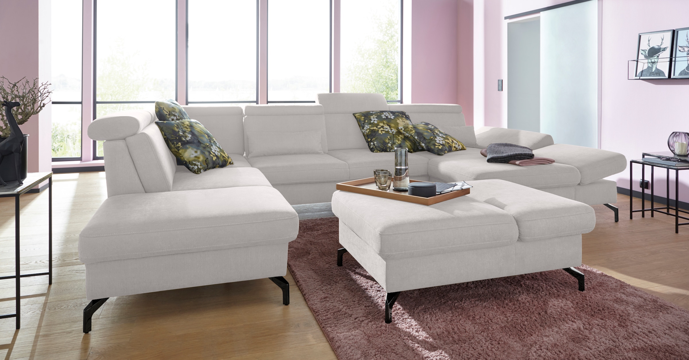 sit&more Wohnlandschaft »Brisbane U-Form«, Fußhöhe 12 cm, inklusive Sitztiefen-, Armteil- und Kopfteilverstellung