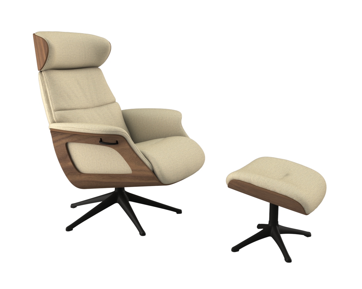 FLEXLUX Relaxsessel »Rücken u. Kopfverstellung, ergonomisch, Airchannels, klasse Komfort« Rücken- & Kopfteilverstellung, Drehbar, Armlehne Walnuss, Fuß Schwarz