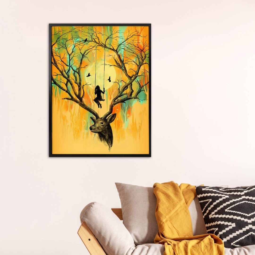(1 auf Bild, St.), »Orange Tiere, kaufen Geweih Wandbild, Poster, Wall-Art Schaukel«, Raten Poster Hirsch Wandposter