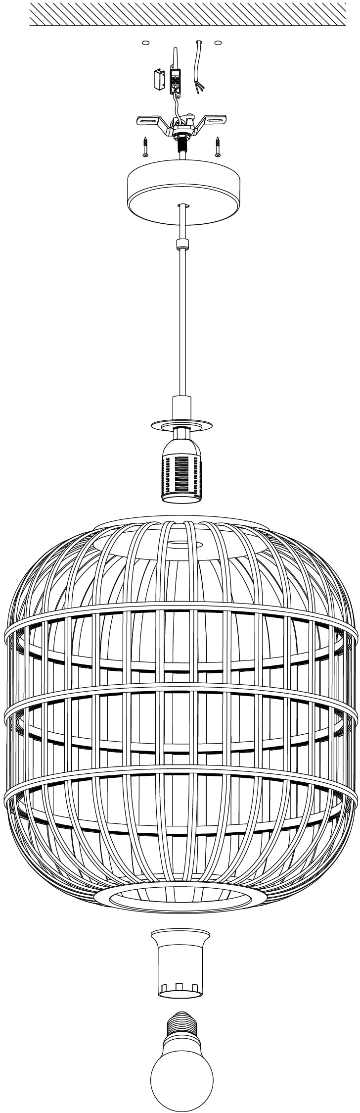 EGLO Hängeleuchte »BORDESLEY Pendellampe, Vintage, Stahl und Holz, E27, Hängelampe, Lampe« E27 Hängeleuchte, Esstischlampe, H110 x Ø35cm, schwarz, natur, 1X28W exkl.