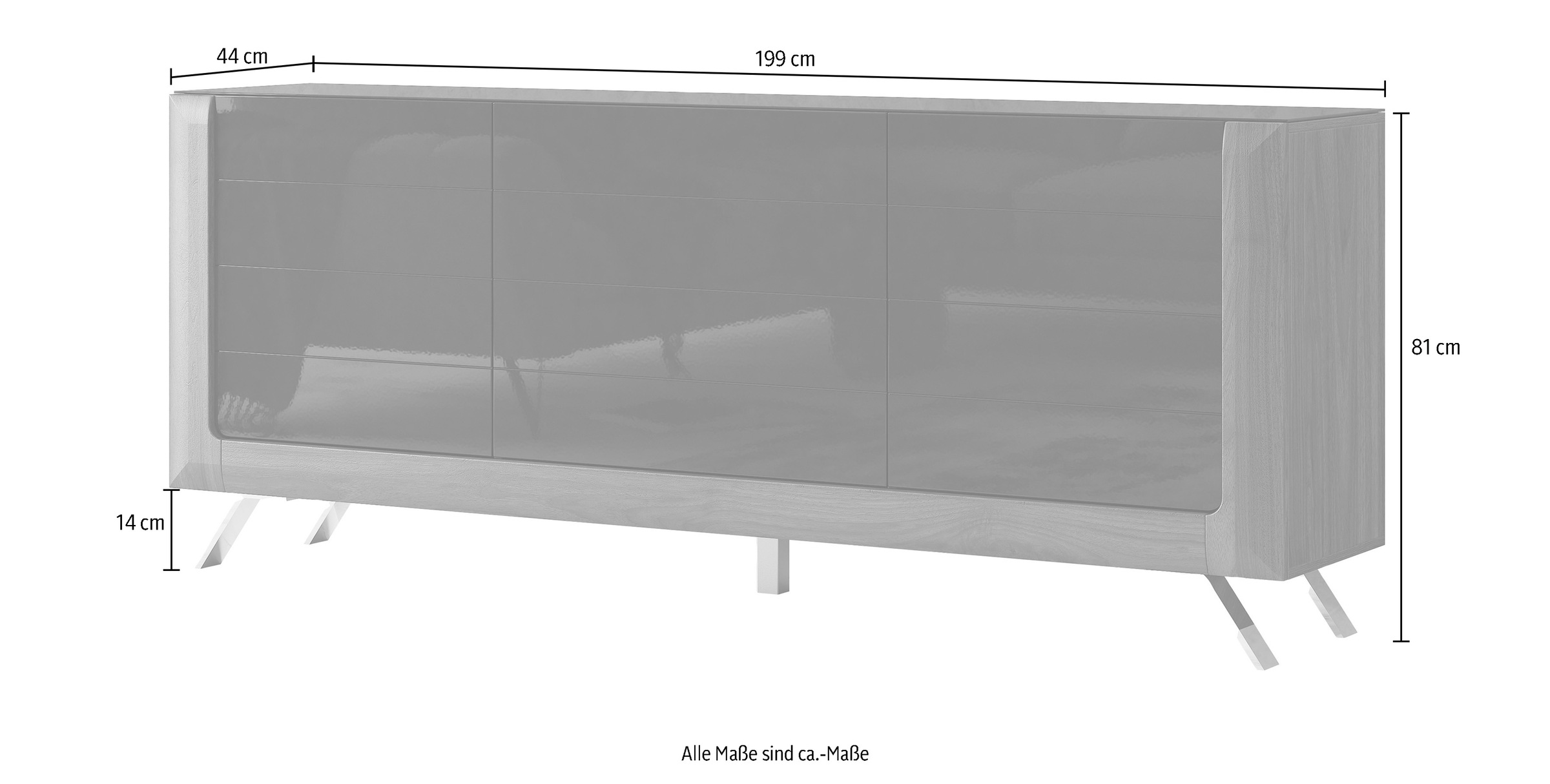 Leonique Sideboard »Kasai«, Breite 199 cm, mit 3 Türen