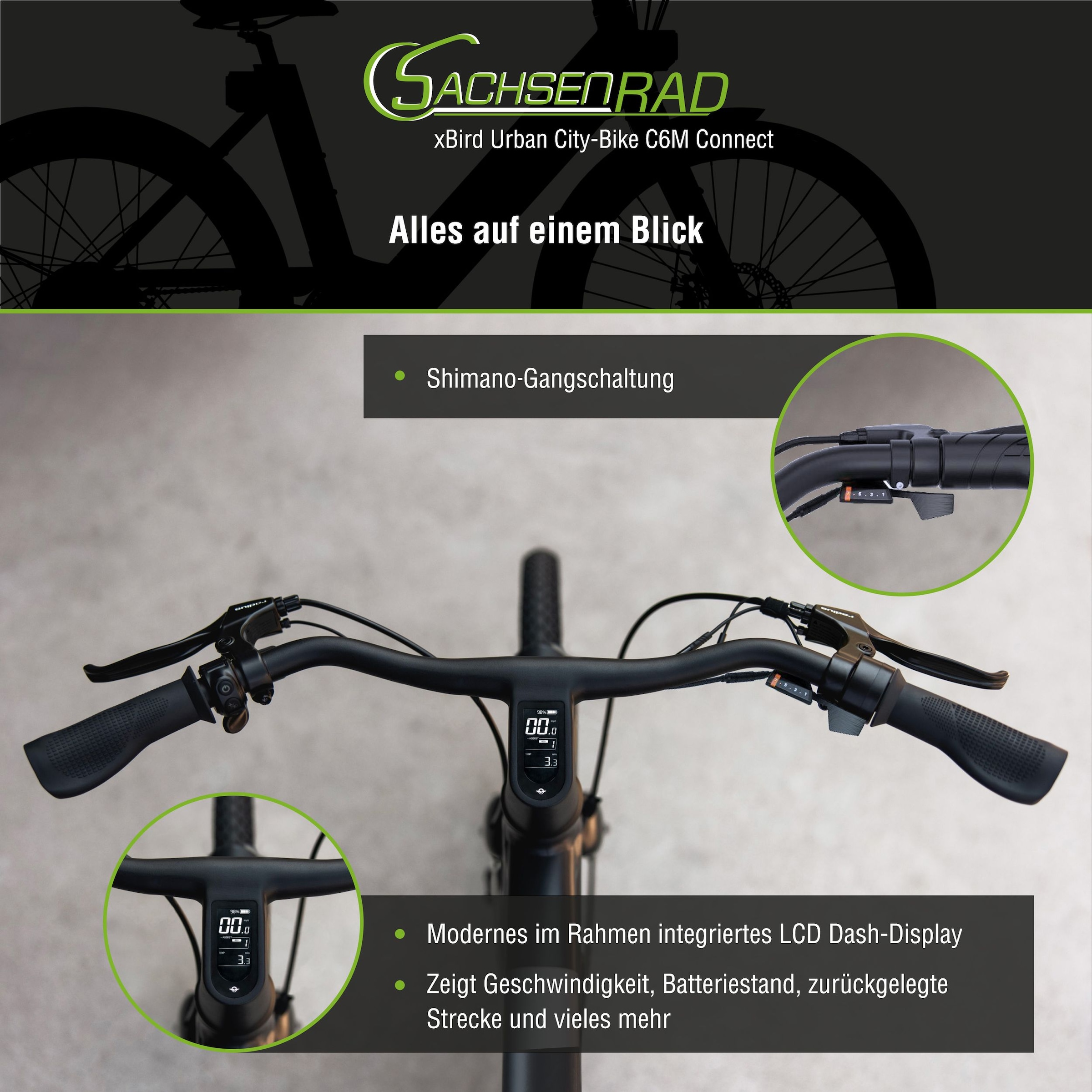 SachsenRad »SachsenRAD xBird Urban E-City-Bike C6F Connect« 7 Gang Shimano Kettenschaltung Heckmotor 250 W