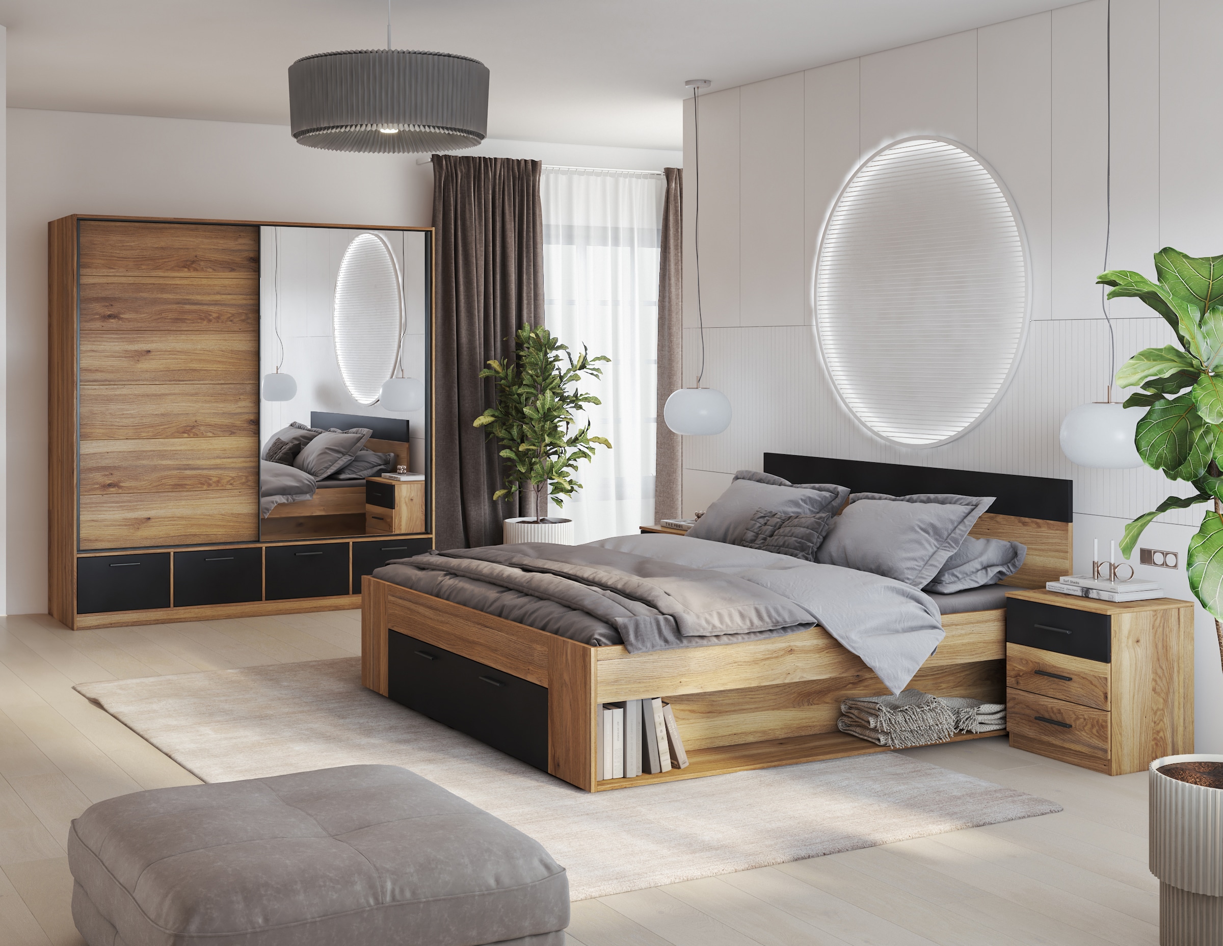 INOSIGN Schlafzimmer-Set »Faweza,Set 4-St(Bett 180 cm, 2xNako, Schwebetürenschrank)«, Komplettschlafzimmer, viel Stauraum