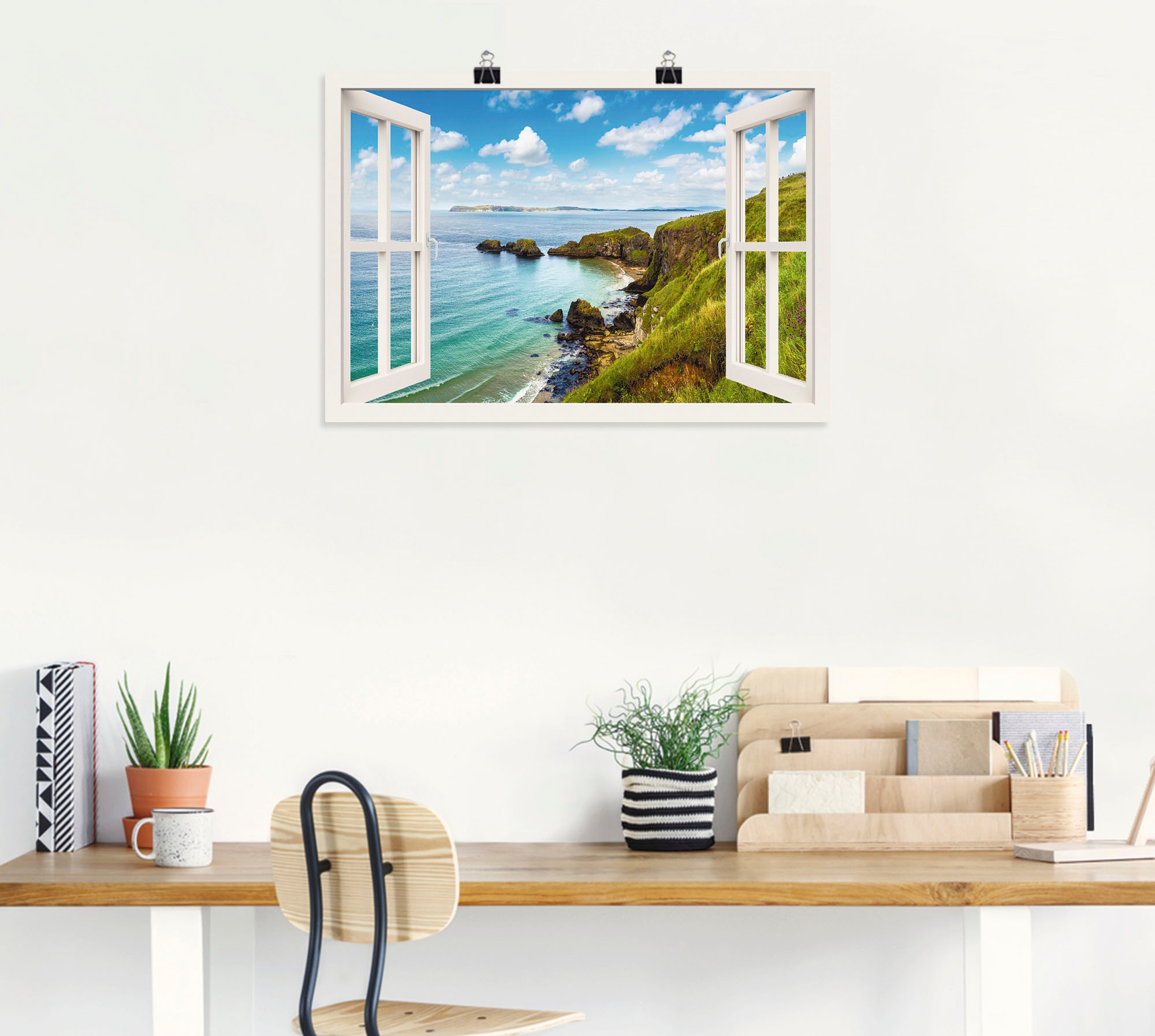 Artland Wandbild »Küstenweg in Nordirland durchs Fenster«, Meer Bilder, (1 St.), als Leinwandbild, Wandaufkleber oder Poster in versch. Größen