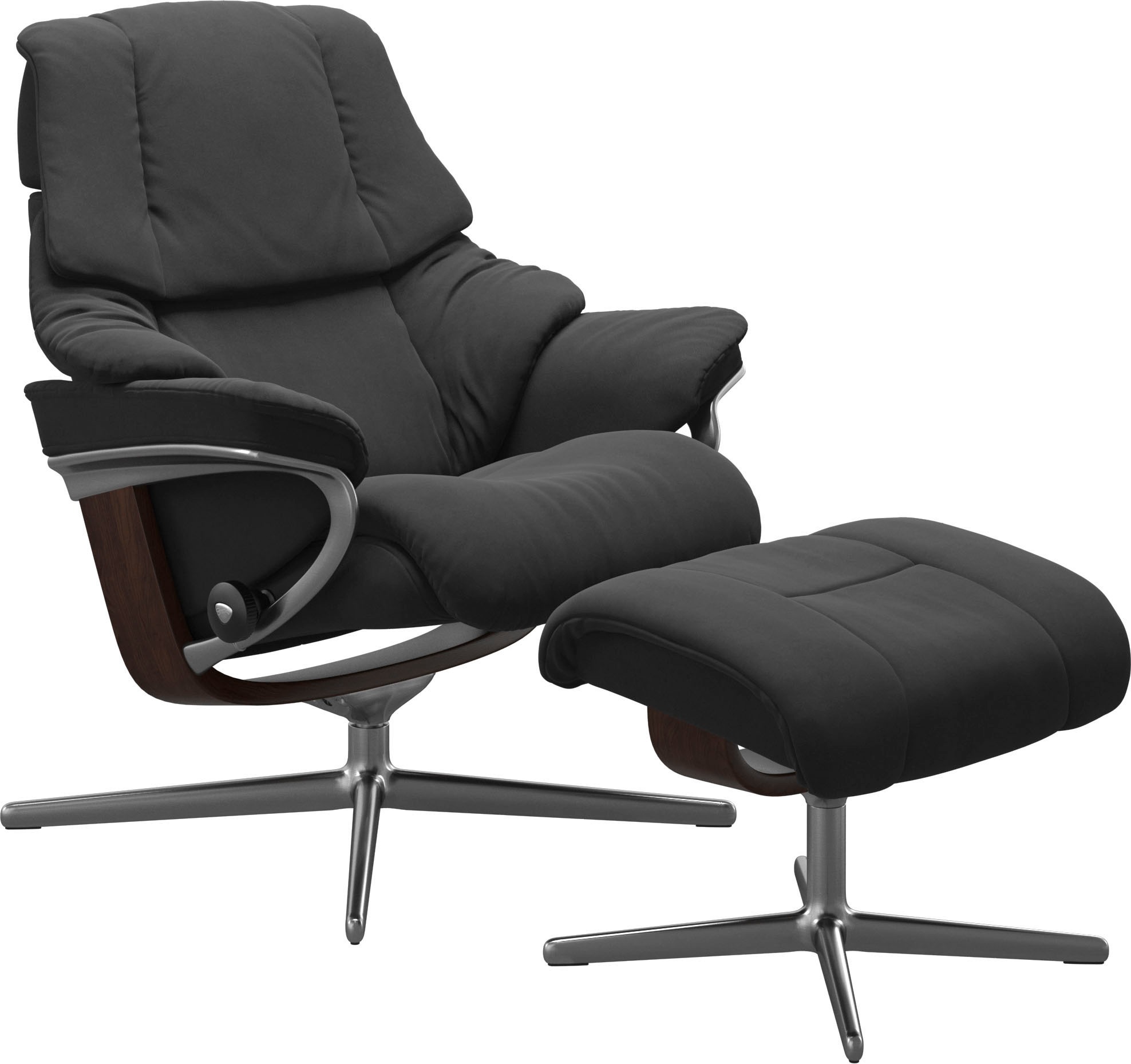 Stressless® Relaxsessel »Reno«, (Set, Relaxsessel mit Hocker), mit Hocker, mit Cross Base, Größe S, M & L, Holzakzent Braun