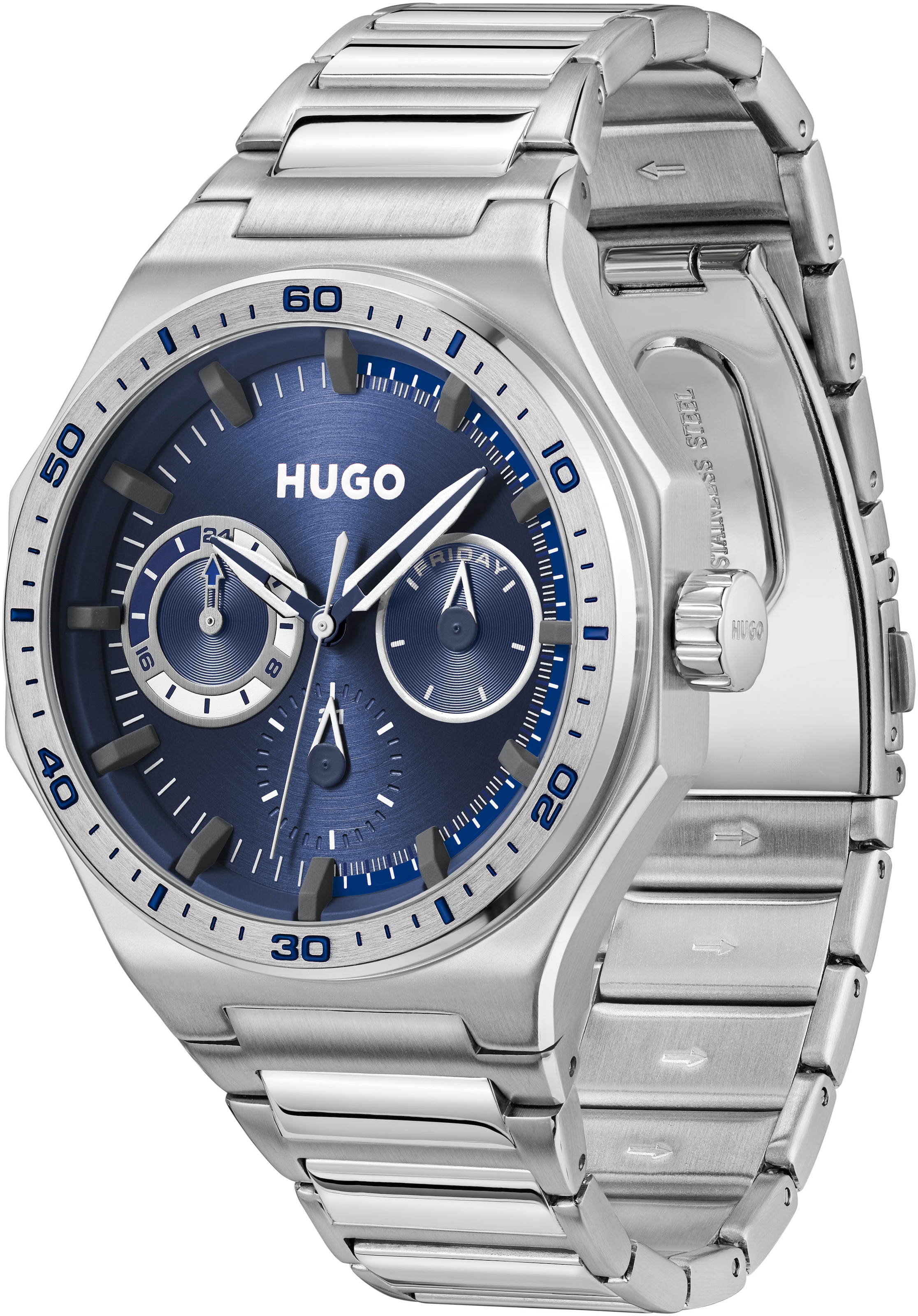 HUGO Multifunktionsuhr »#GRAIL SPORT«, Quarzuhr, Armbanduhr, Herrenuhr, Edelstahlarmband, analog