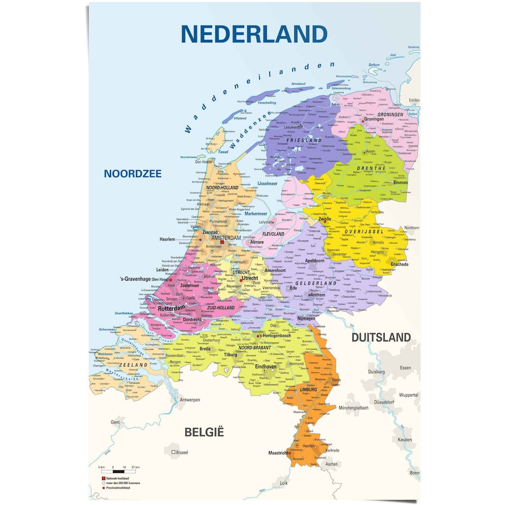 Reinders! Poster »Poster Schulkarte Niederlande Niederländisch - Niederländischer Text«, Landkarten, (1 St.)