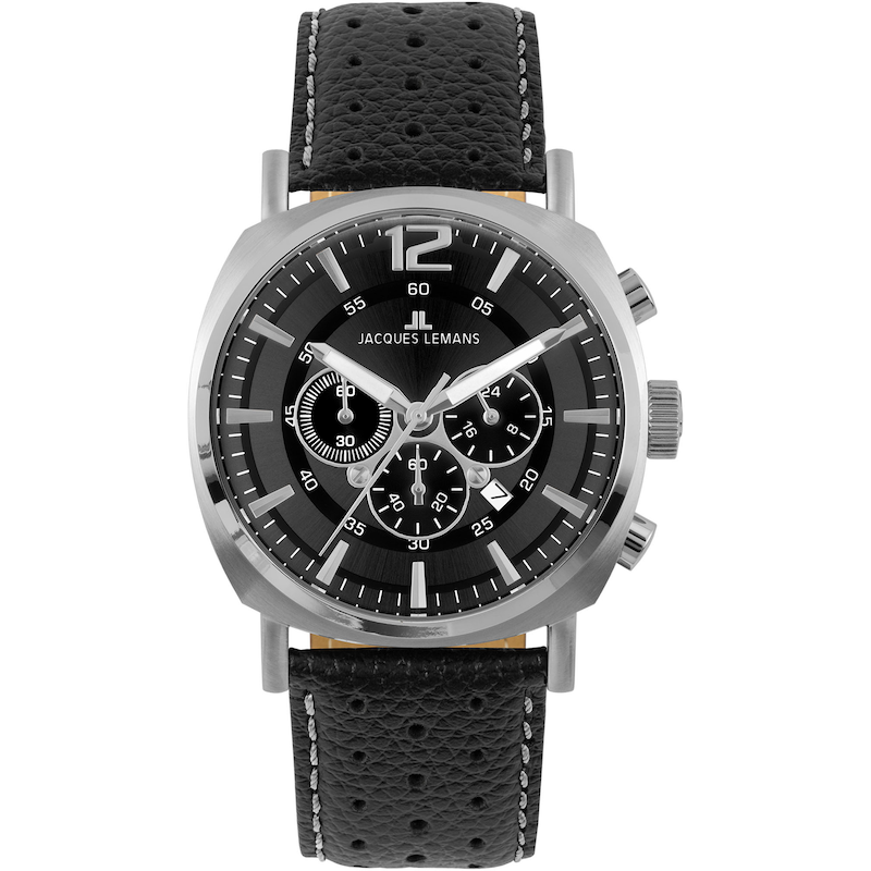 JACQUES LEMANS Chronograph »Lugano« Quarzuhr, Armbanduhr, Herrenuhr, Datum, Stoppfunktion, Lederarmband schwarzfarben-schwarz Topaktueller...