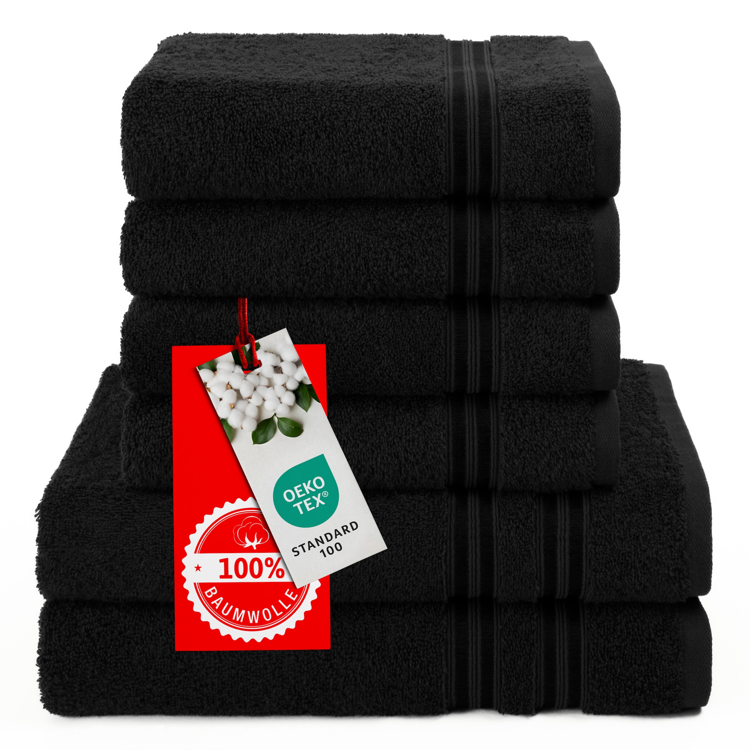 HAMMETEX Handtuch Set »6-teiliges Handtuch Set, 100% Baumwolle, Weich & Saugstark«, Set, 6 tlg., Frottier, mit Bordüre, einfarbig, weich