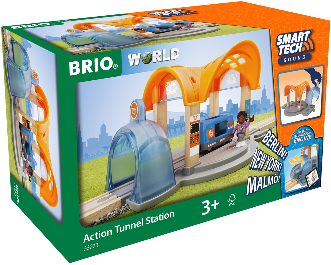 BRIO® Spielzeugeisenbahn-Tunnel »BRIO® WORLD, Smart Tech Sound Bahnhof u. Action Tunnel«, FSC®- schützt Wald - weltweit