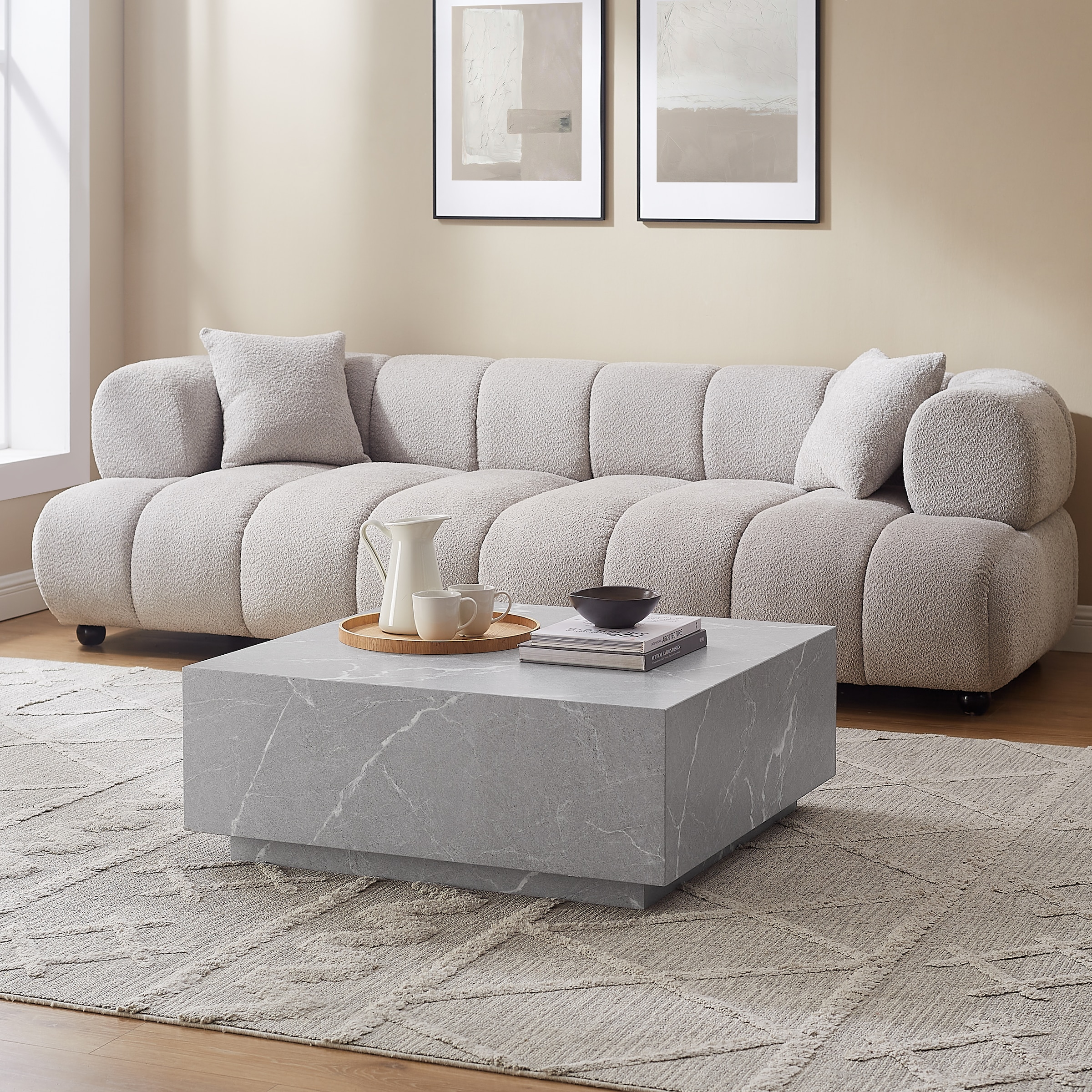 SalesFever Couchtisch »Almería Beistelltisch in Schwebe-Optik«, quadratisch 90x90 cm, in Marmoroptik foliert