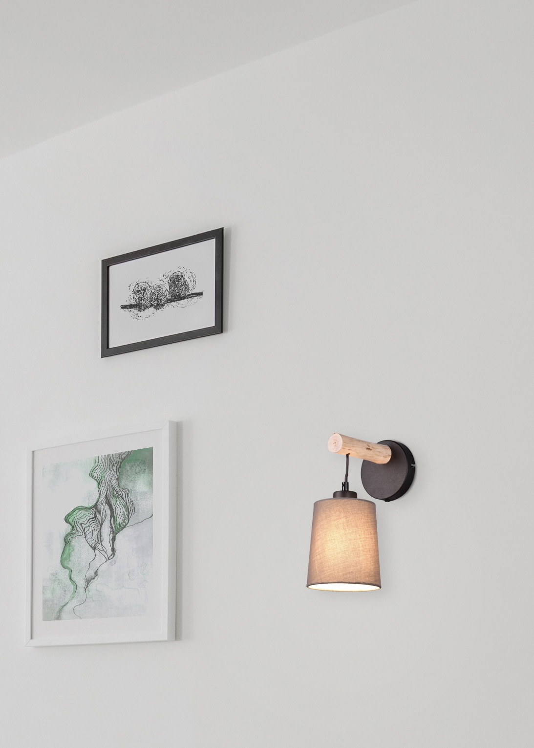 andas Wandleuchte »Pitholm«, 1 flammig, Leuchtmittel E27 | ohne Leuchtmittel, Wandlampe aus naturbelassenem Echtholz mit Stoffschirm, FLEX Connect