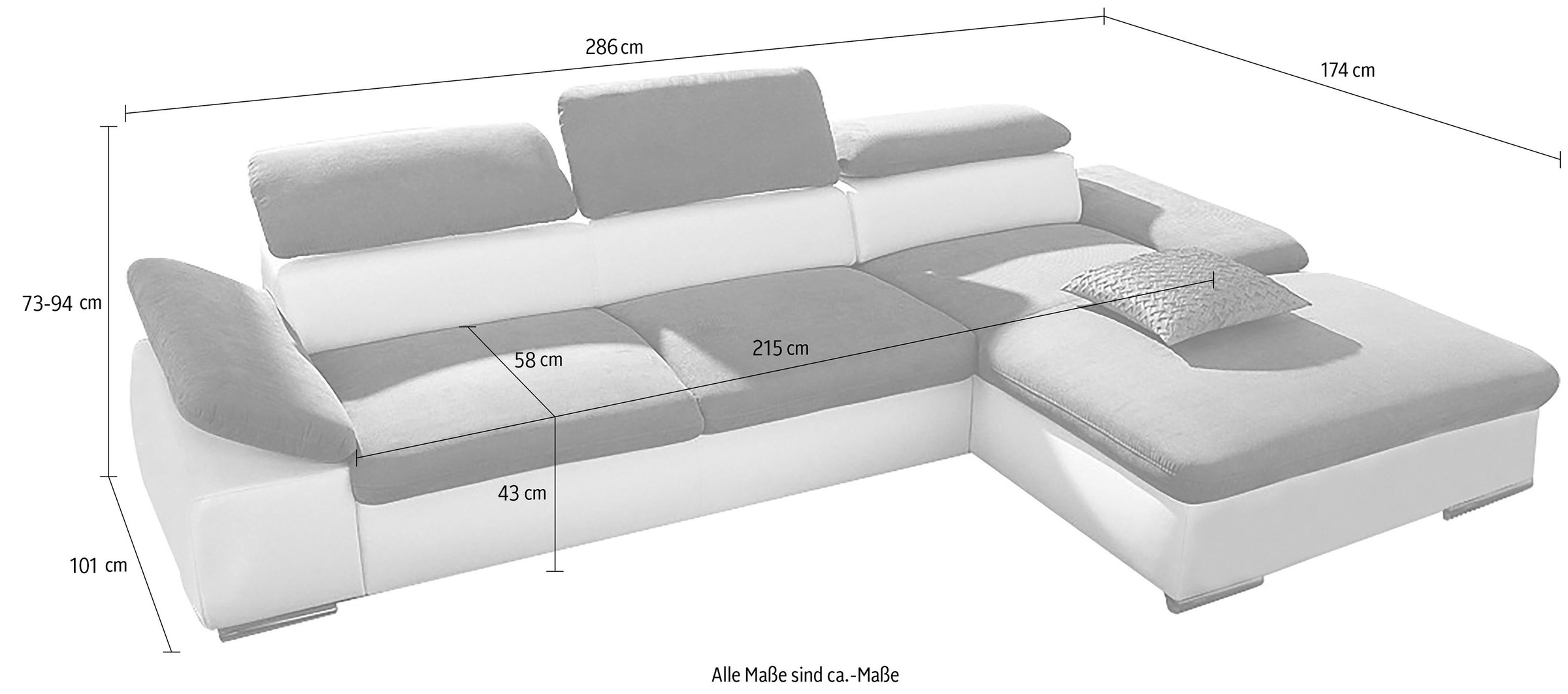 sit&more Ecksofa »Valantine L-Form«, inkl. Kopf- und Armteilverstellung, wahlweise mit Bettfunktion