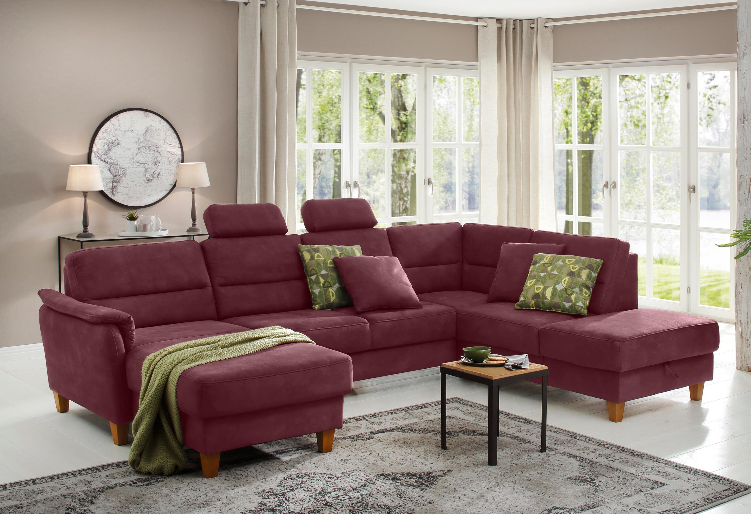 Home affaire Wohnlandschaft »Palmera U-Form, B: 308 cm« optional Bettfunkti günstig online kaufen