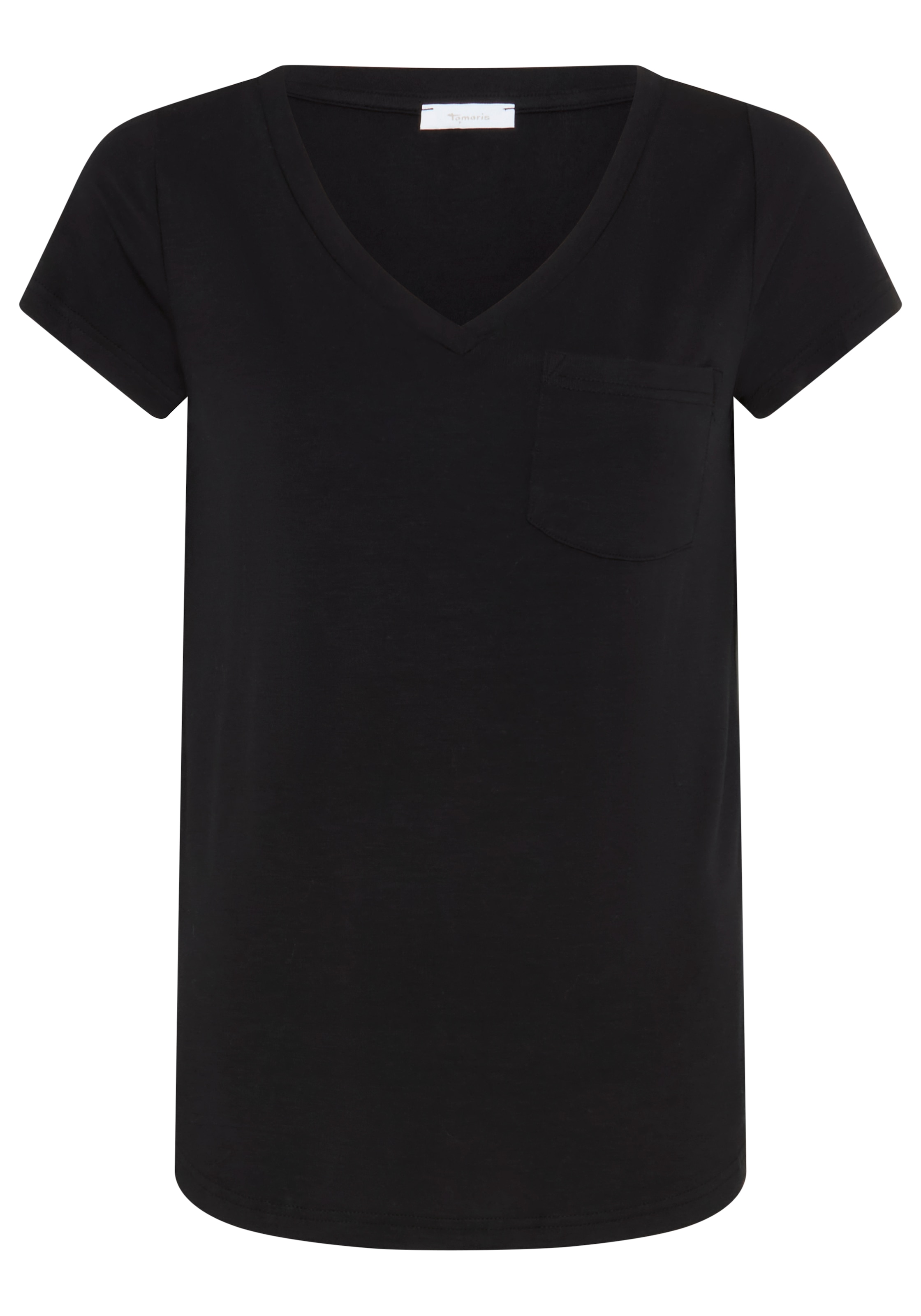 Tamaris T-Shirt lässige Passform, mit V-Ausschnitt, unifarben, hüftbedeckende Länge