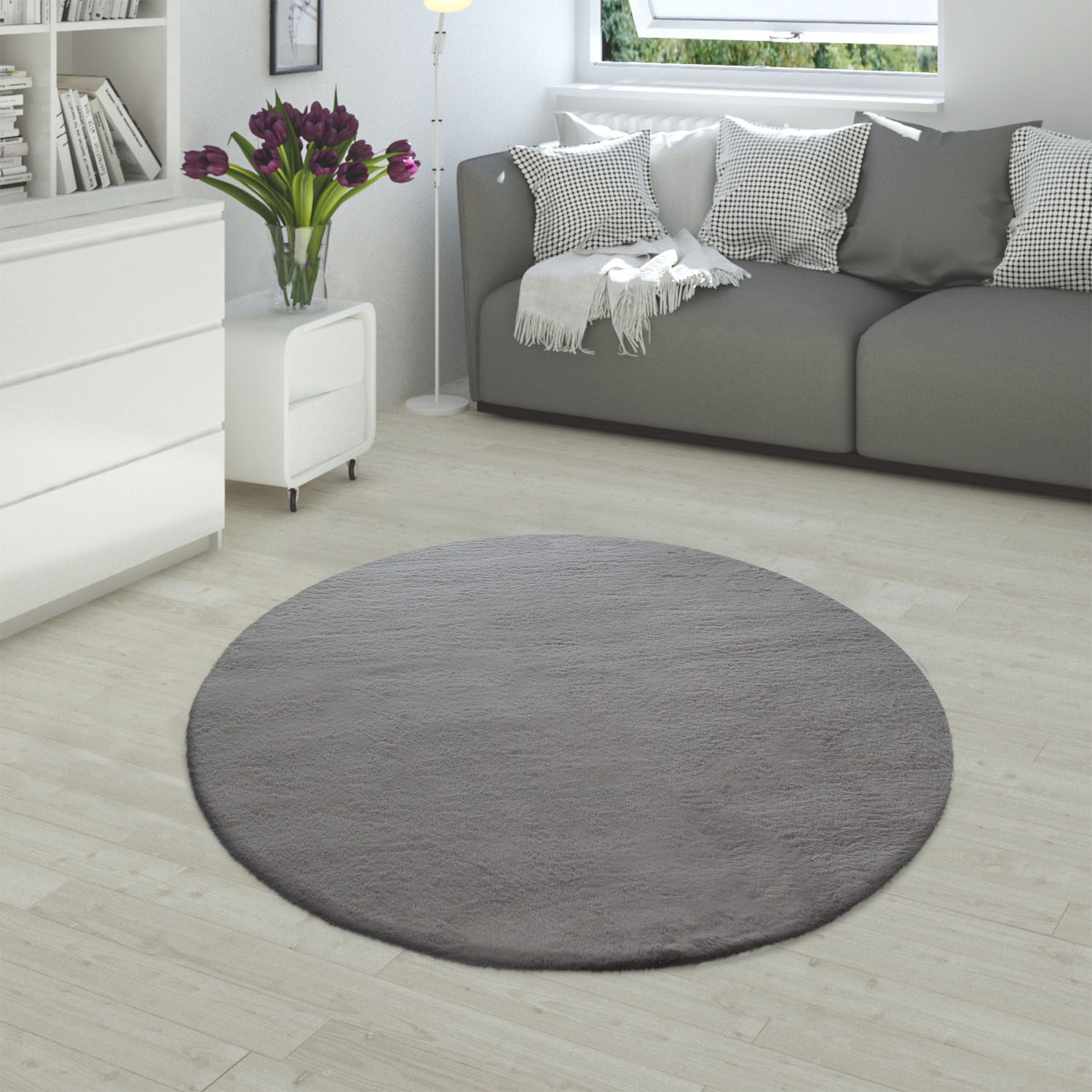 Paco Home Fellteppich »Rabbit 780«, rund, 26 mm Höhe, Kunstfell, Kaninchenfell-Haptik, echter Kuschelteppich, Uni-Farben