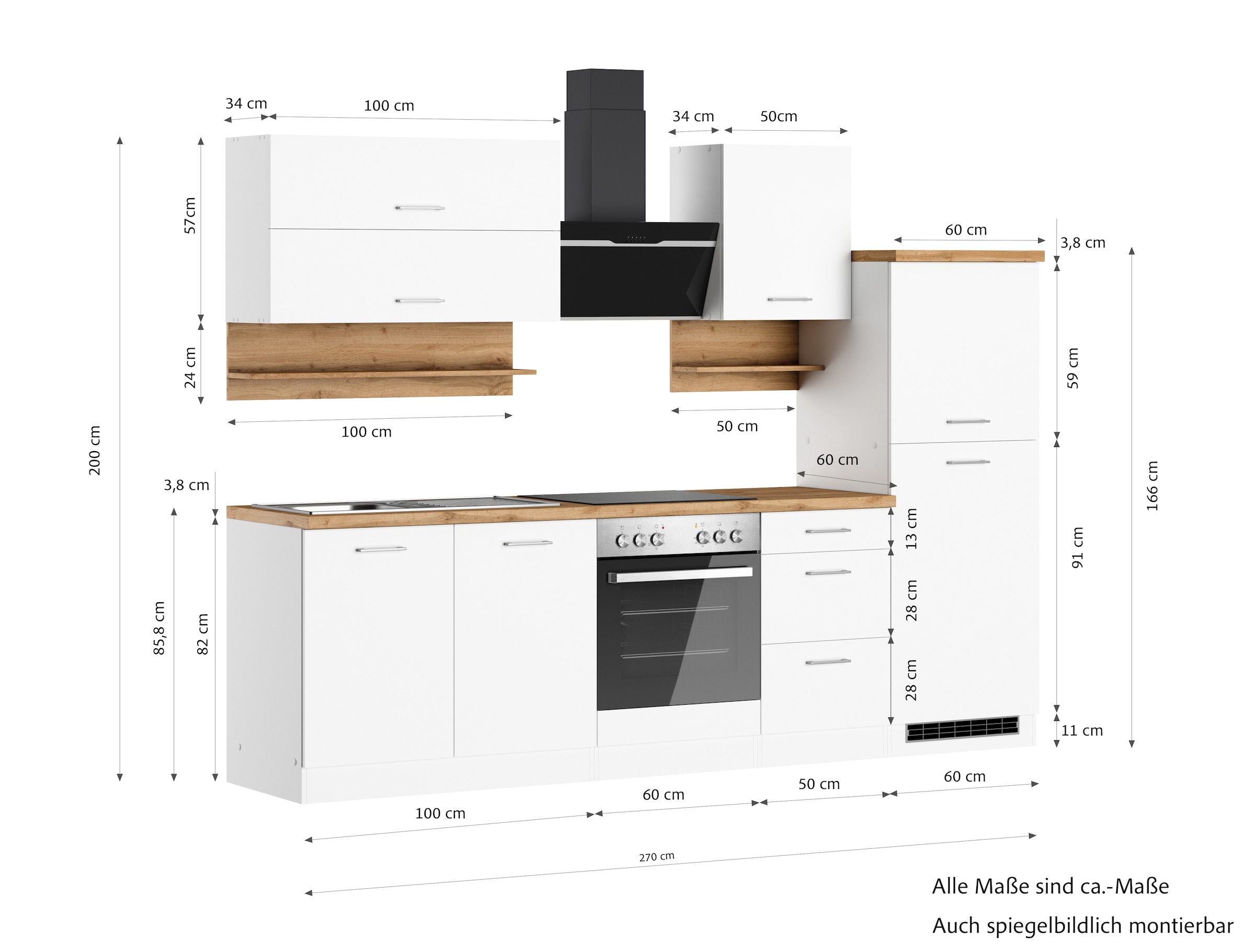 KOCHSTATION Küchenzeile »KS-Milan«, 270 cm breit, robuste Metallauszüge, viel Stauraum