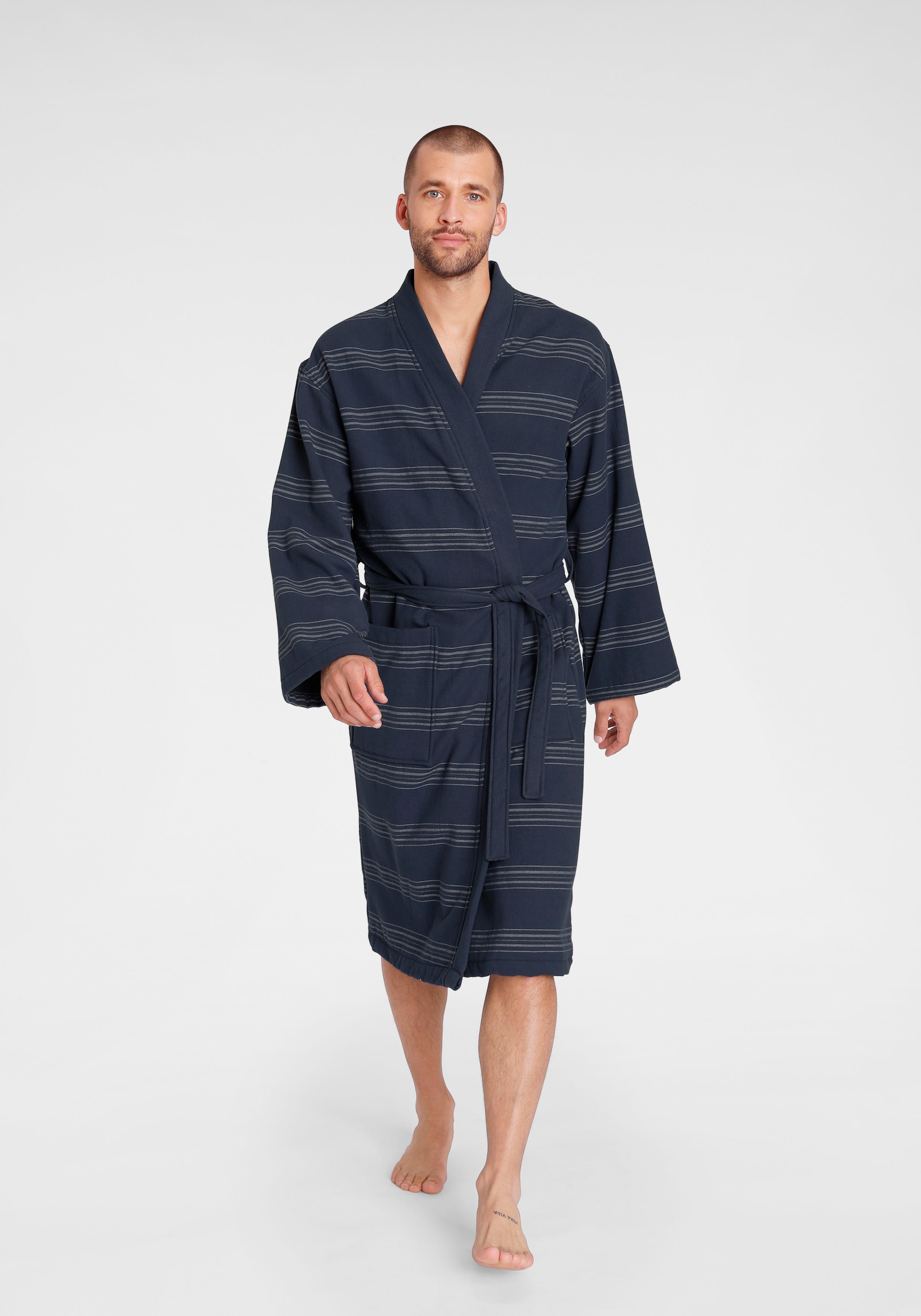 TOM TAILOR Unisex-Bademantel »Wellness Kimono«, Herren, für Damen im & gestreift Kimono-Style