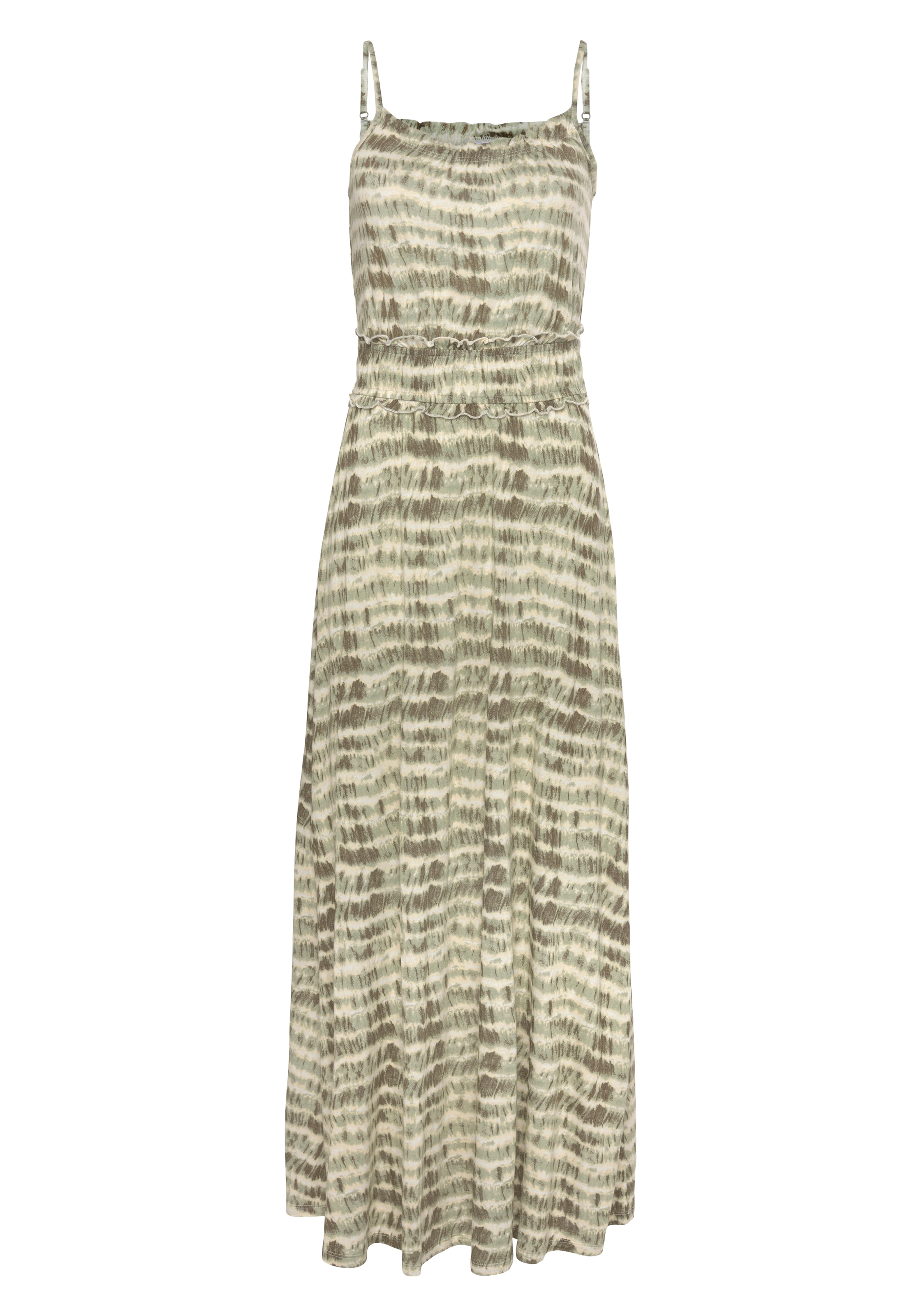 LASCANA Maxikleid, mit Rüschendetails und Gummi in der Taille, Sommerkleid, Strandkleid