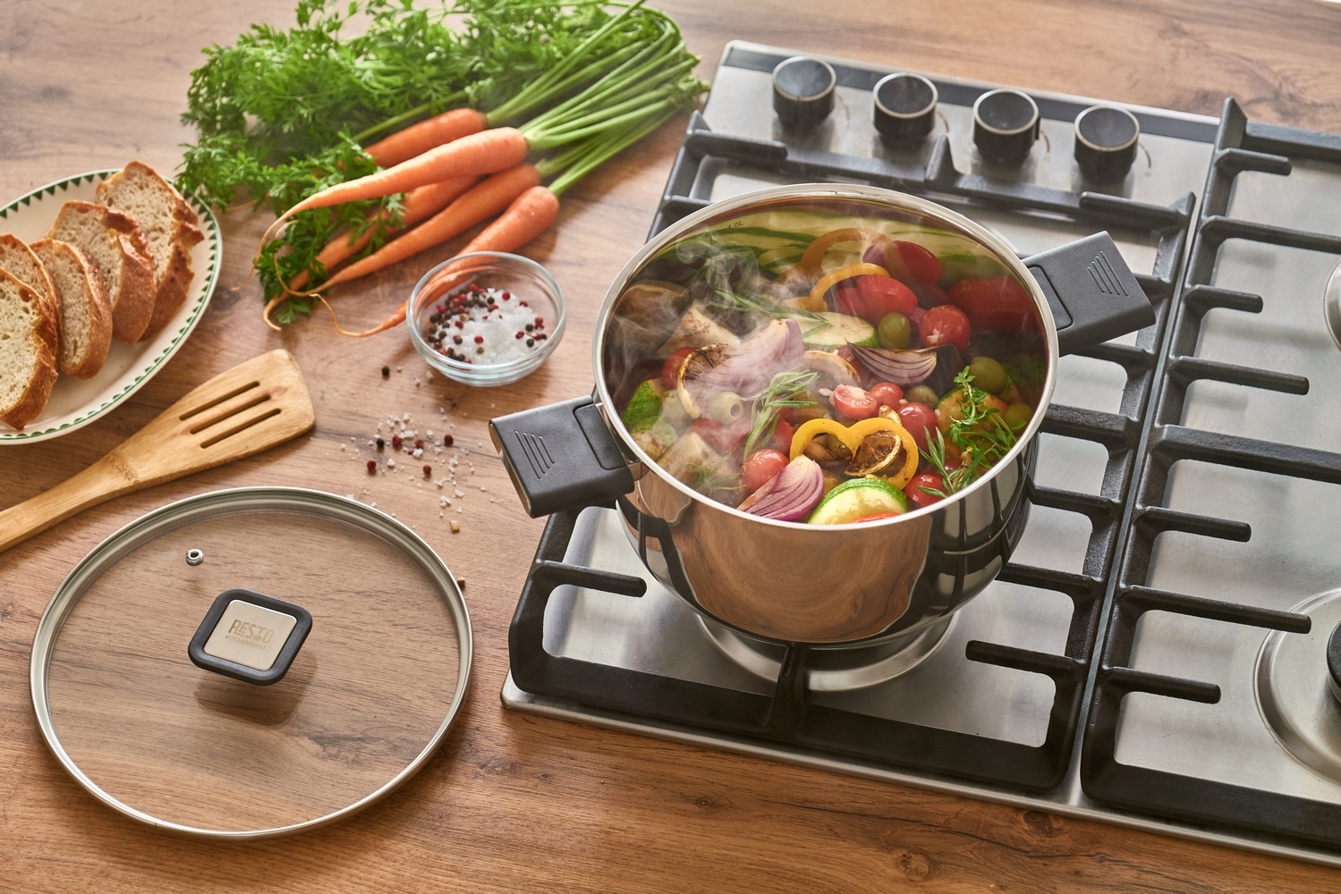 RESTO Kitchenware Kochtopf »Anser, energiesparend und spülmaschinenfest, im Geschenkkarton«, Edelstahl 18/10, (2 tlg.), Geeignet für alle Herdarten, auch Induktion, mit klappbaren Griffen