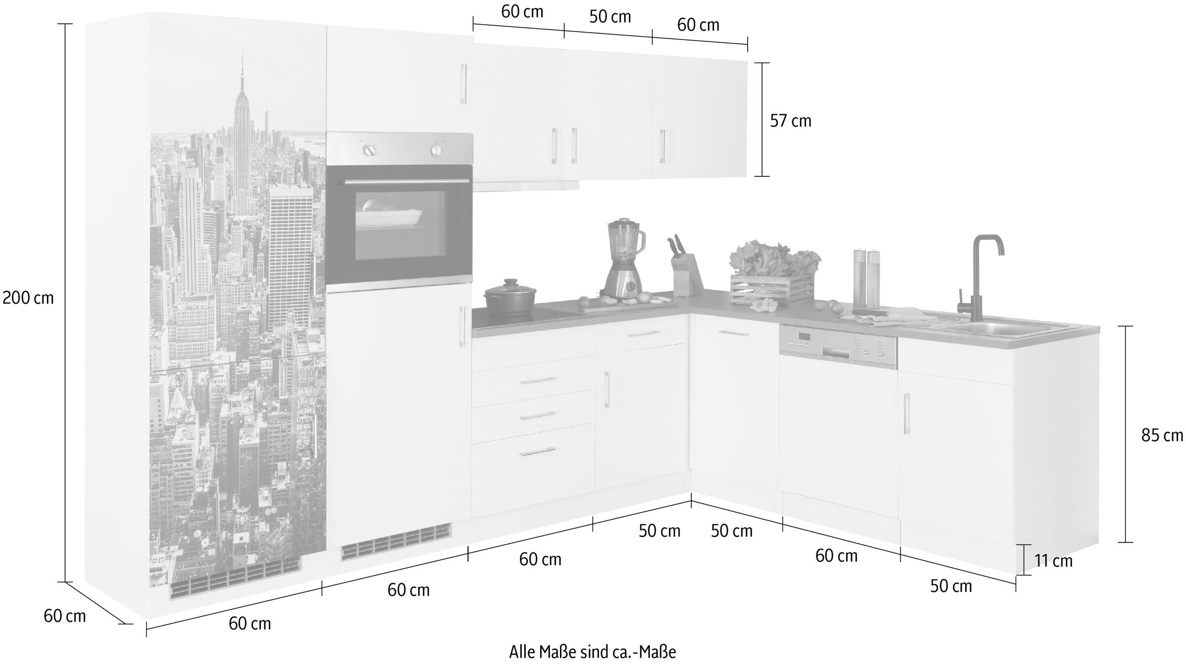 HELD MÖBEL Winkelküche »Paris«, Stellbreite 290/220 cm, wahlweise mit Induktionskochfeld