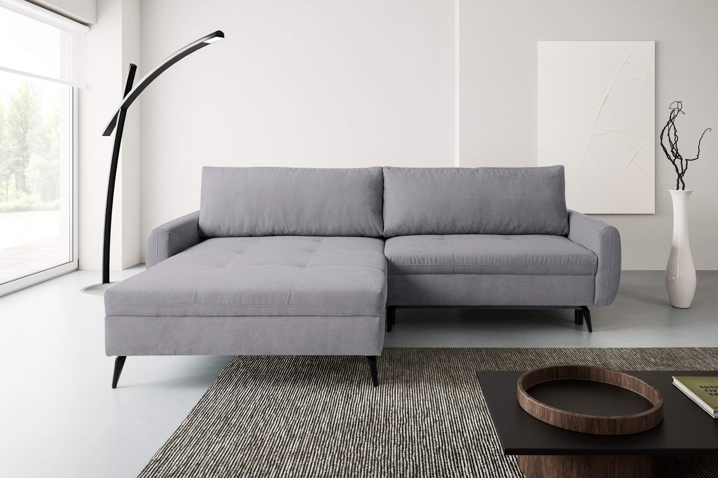 WERK2 Ecksofa »Figo inkl. Bettfunktion und Bettkasten, bequem, Breite 273cm, L-Form« Moderne, teilmassive Polsterecke, Komfortpolsterung und losen Kissen