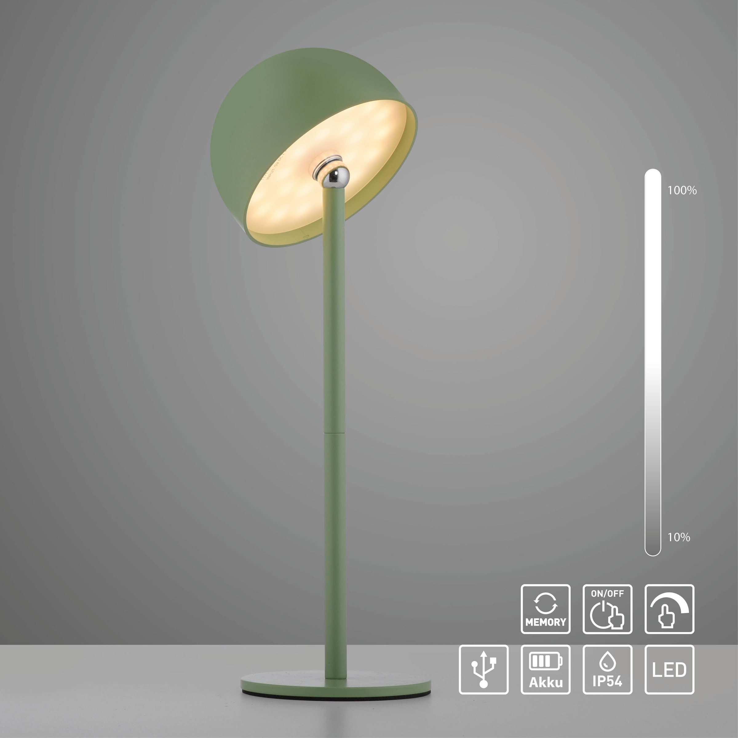 my home Tischleuchte »Akku Tischleuchte Hesper Indoor Outdoor, magnetischer Flaschenaufsatz«, 1 flammig, Leuchtmittel LED-Board | LED fest integriert, Pilzlampe Flaschenaufsatz, Regulierung der Lichtstärke, Pilz, Lampe