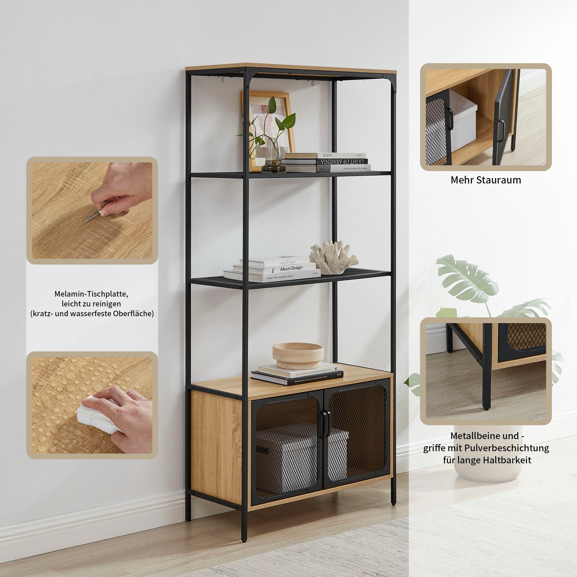 OTTO home Regal »Amance«, Metallgestell, viel Stauraum und ideal für Saugroboter, Höhe 177 cm