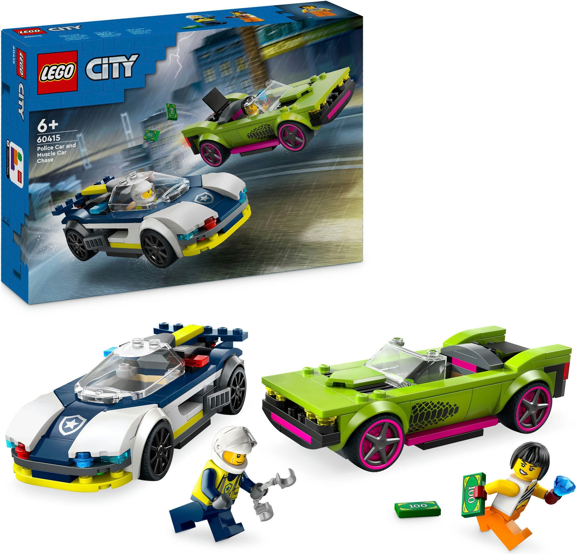 Konstruktionsspielsteine »Verfolgungsjagd mit Polizeiauto und Muscle Car (60415), LEGO...