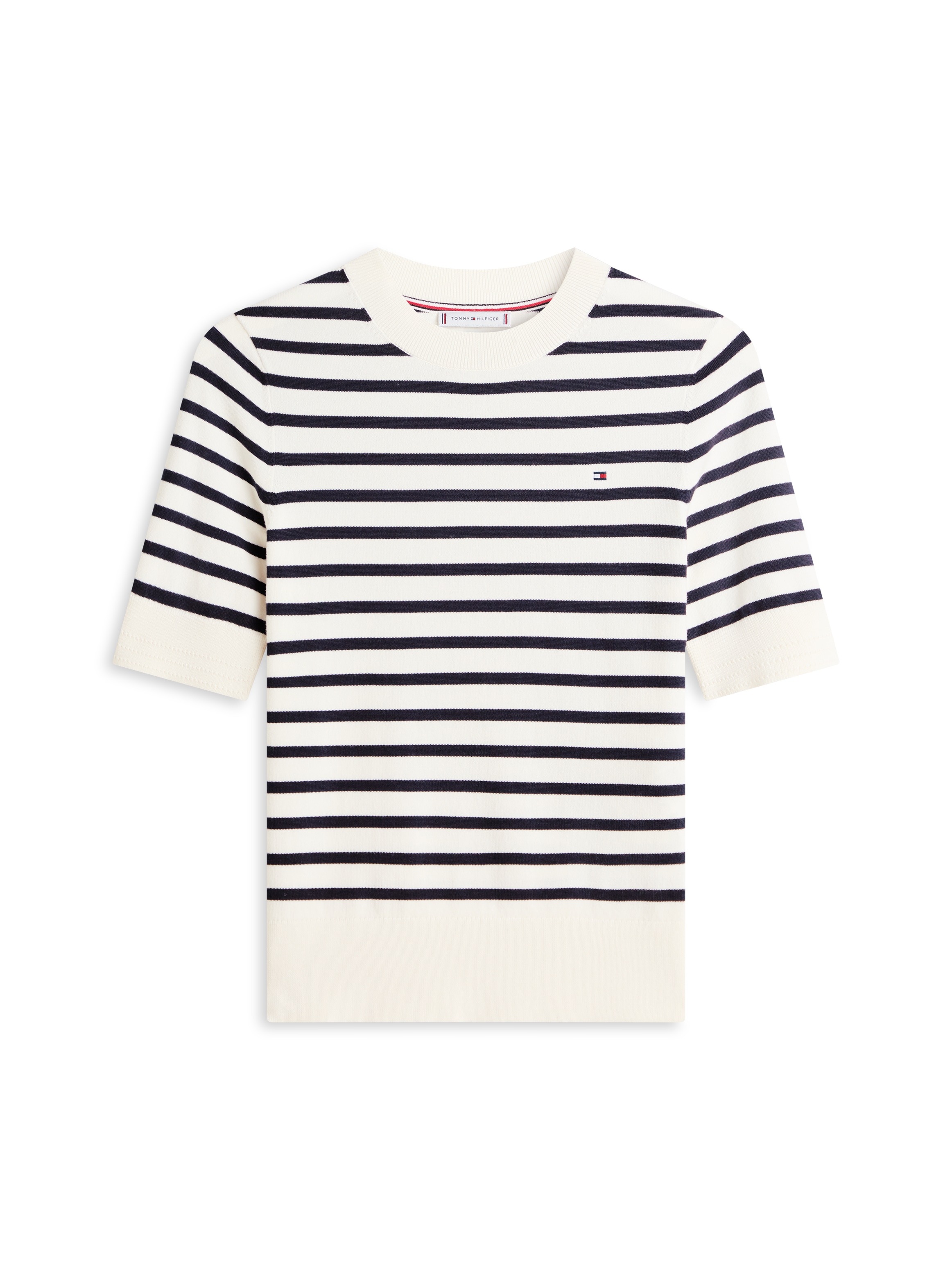 Tommy Hilfiger Kurzarmpullover »CO JERSEY FINE GG C-NK SS SWT« Baumwollmischung, Regular Fit