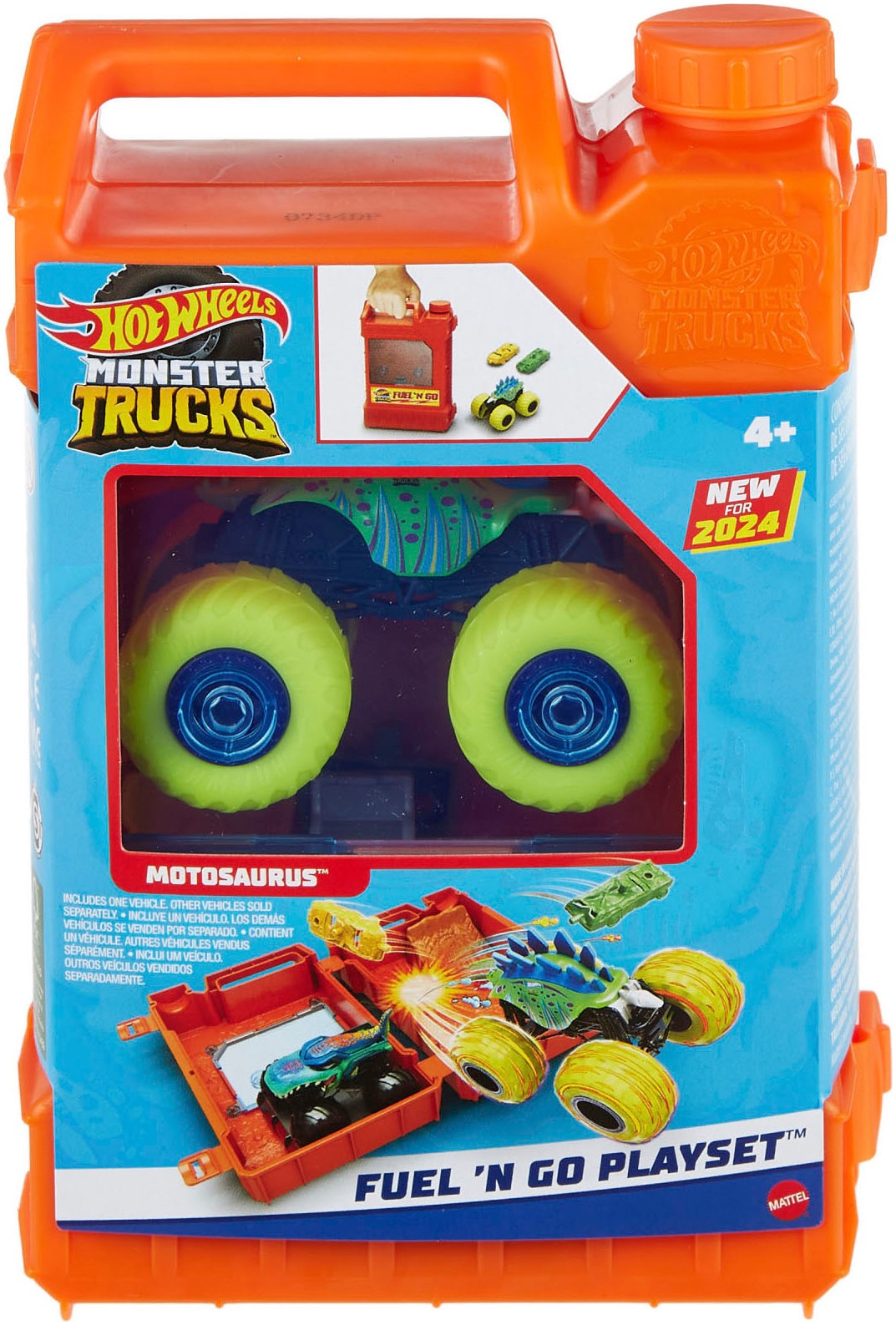Hot Wheels Spielzeug-Monstertruck »Fuel N’ Go-Spielset mit Motosaurus-Spielzeugtruck«, inkl. 2 zerdrückte Autos