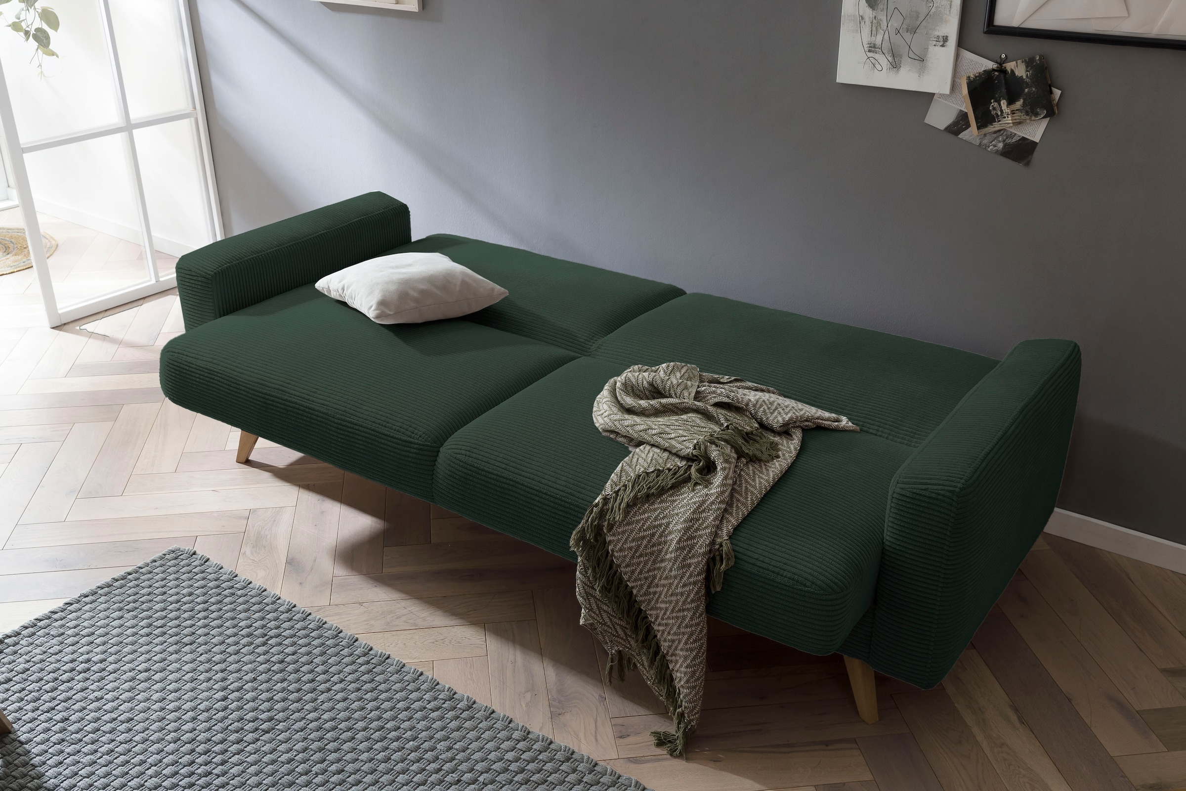 exxpo - sofa fashion 3-Sitzer »Samso, elegant und bequem, aktueller Cord Bezug, Kippcouch« hochwertige Verarbeitung, Schlafsofa inkl. Bettfunktion und Bettkasten