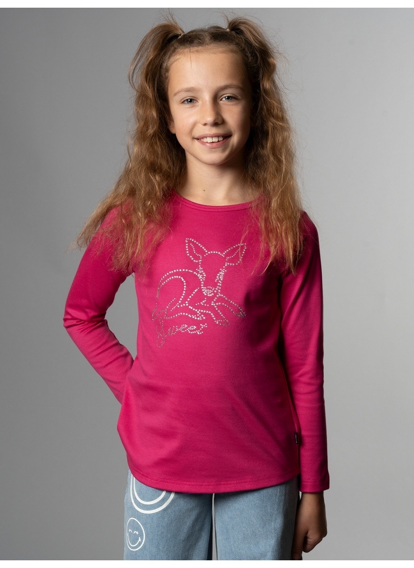 Sweatshirt “ Langarmshirt mit süßem Reh-Glitzer-Print“, Gr. 140, hibiskus