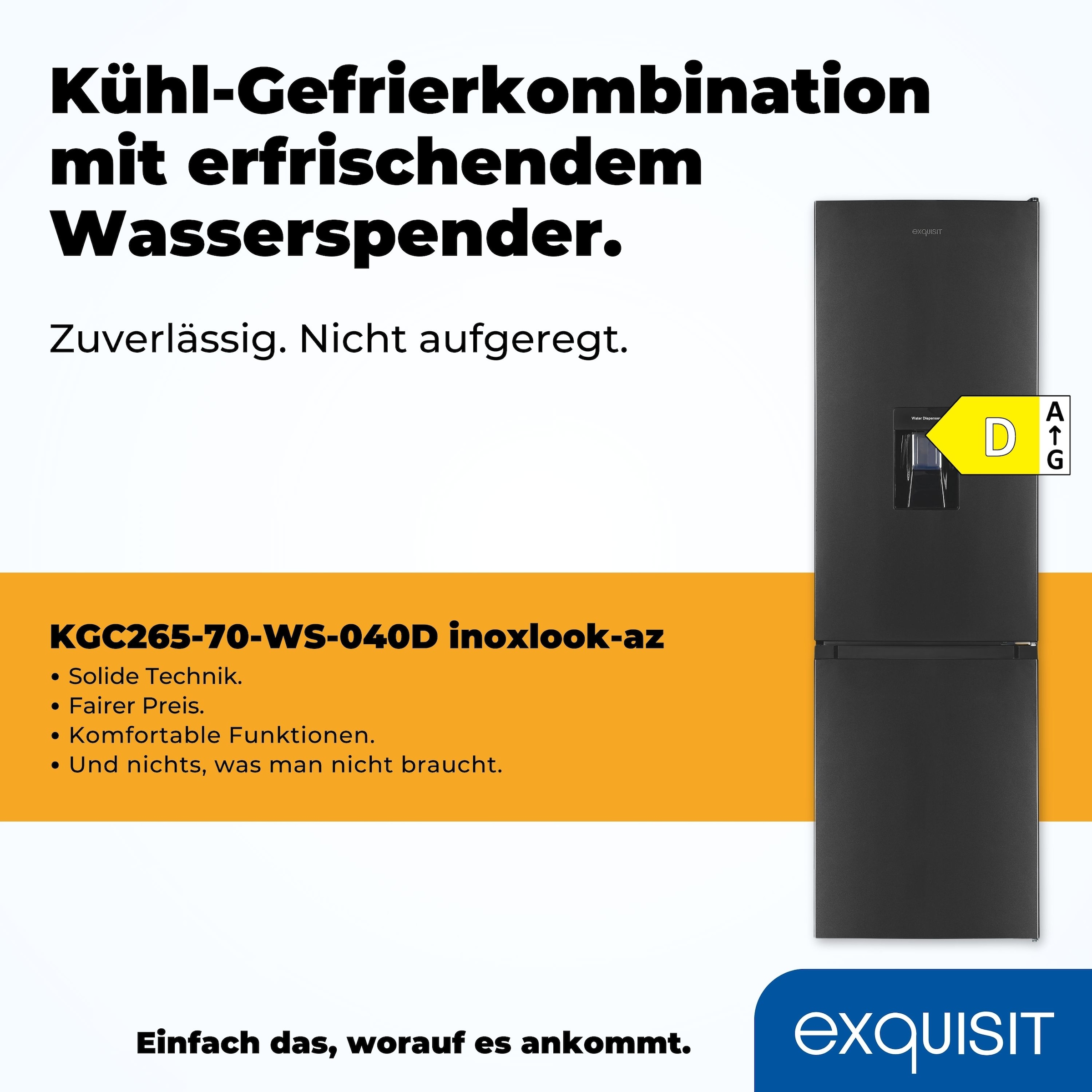 exquisit Kühl-/Gefrierkombination »KGC265-70-WS-040D weiss«, KGC265-70-WS-040D inoxlook-az, 179,5 cm hoch, 55 cm breit